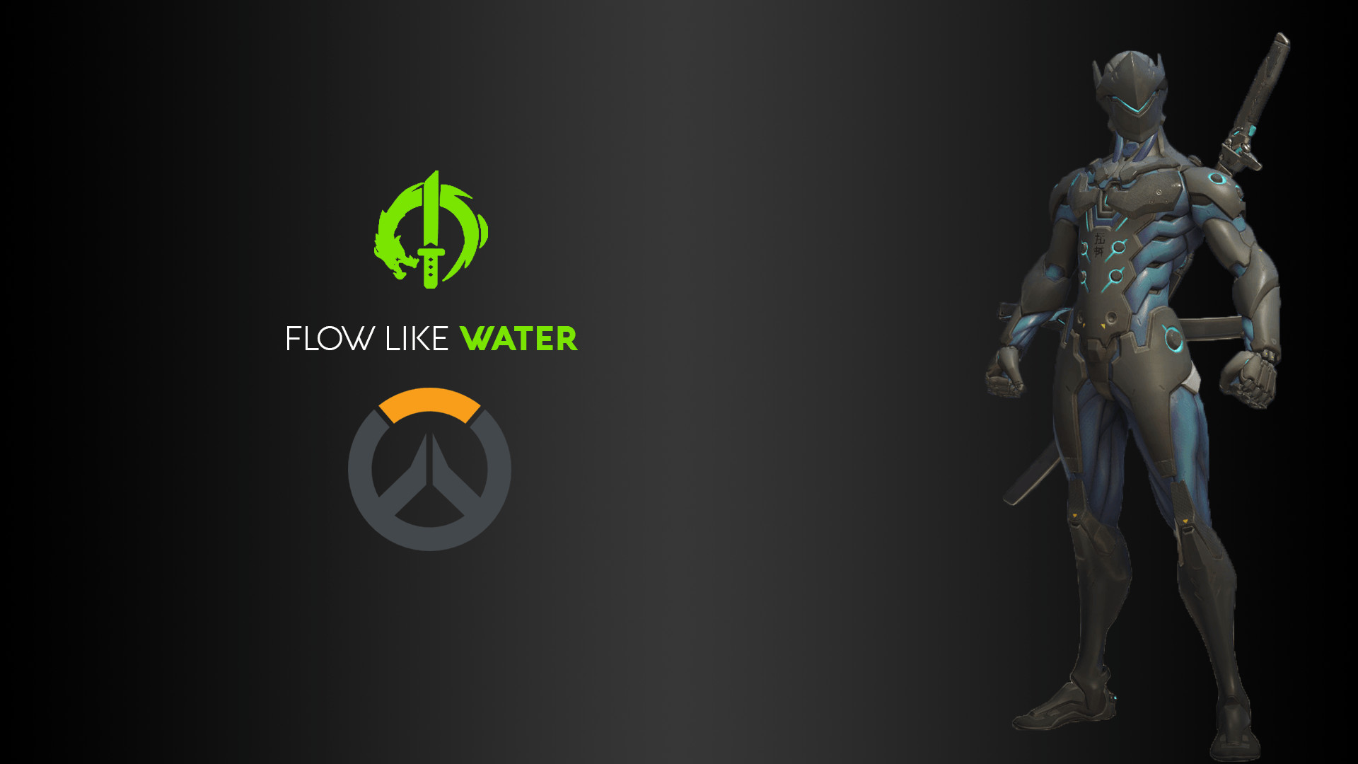 Genji, Overwatch, Flow Like Water, Logo, Sfondo scuro, 1920x1080, wallpaper desktop