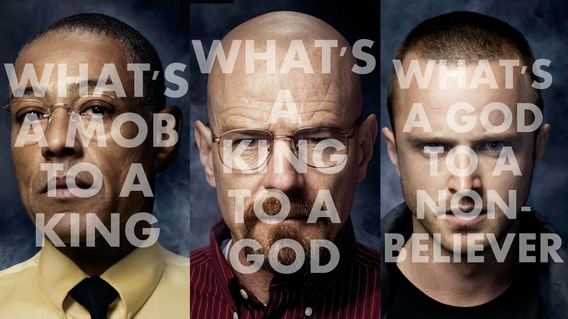 Gus Fring, Walter White, Jesse Pinkman, Breaking Bad, Citazioni, Trittico, sfondo 16:9 Full HD