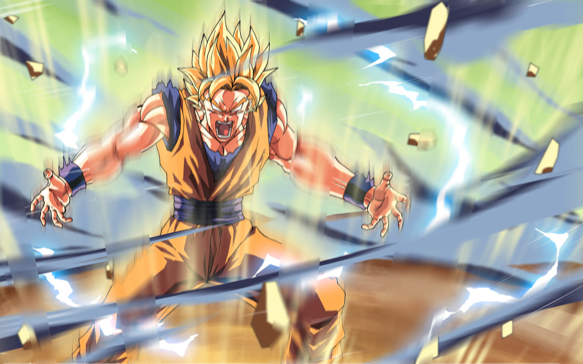Goku, Super Saiyan, Dragon Ball Z, Fulmini, Aura, 1920x1200, immagine di sfondo
