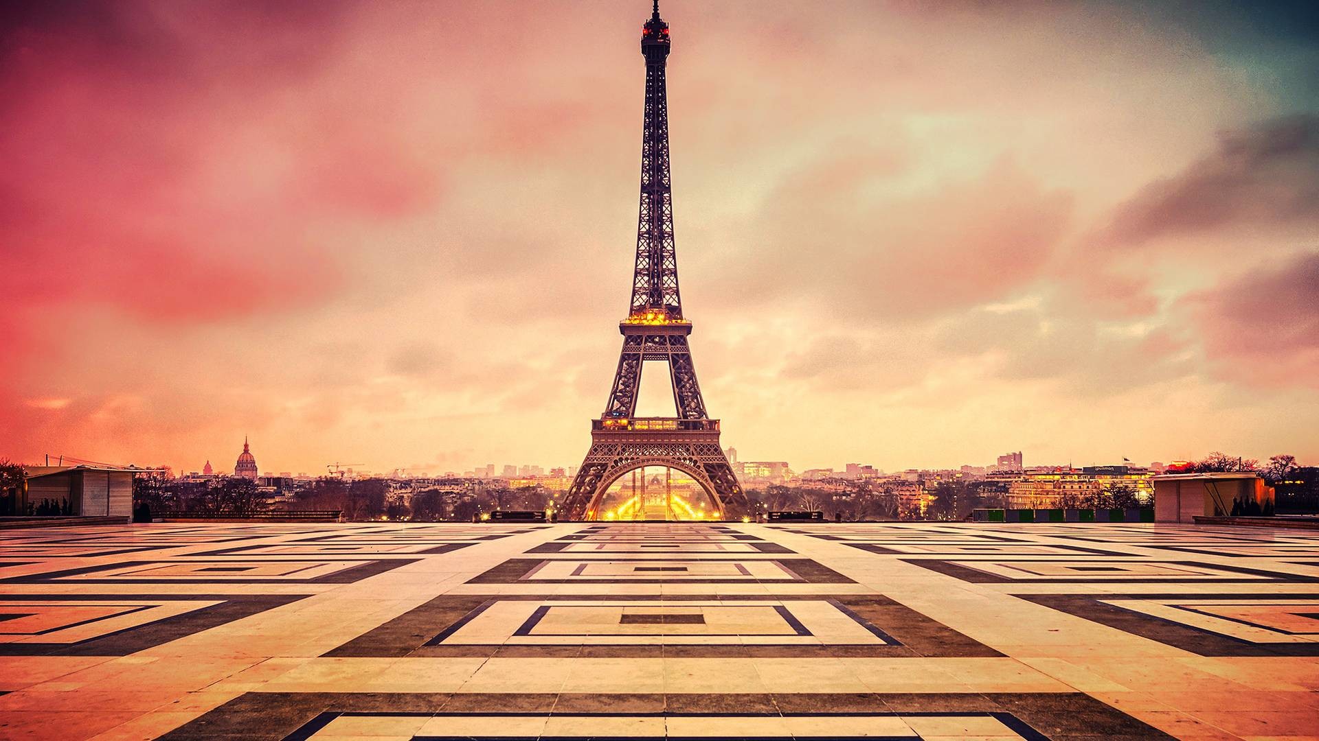Torre Eiffel, Trocadéro, Parigi, Cielo rosa, Full HD, wallpaper per computer