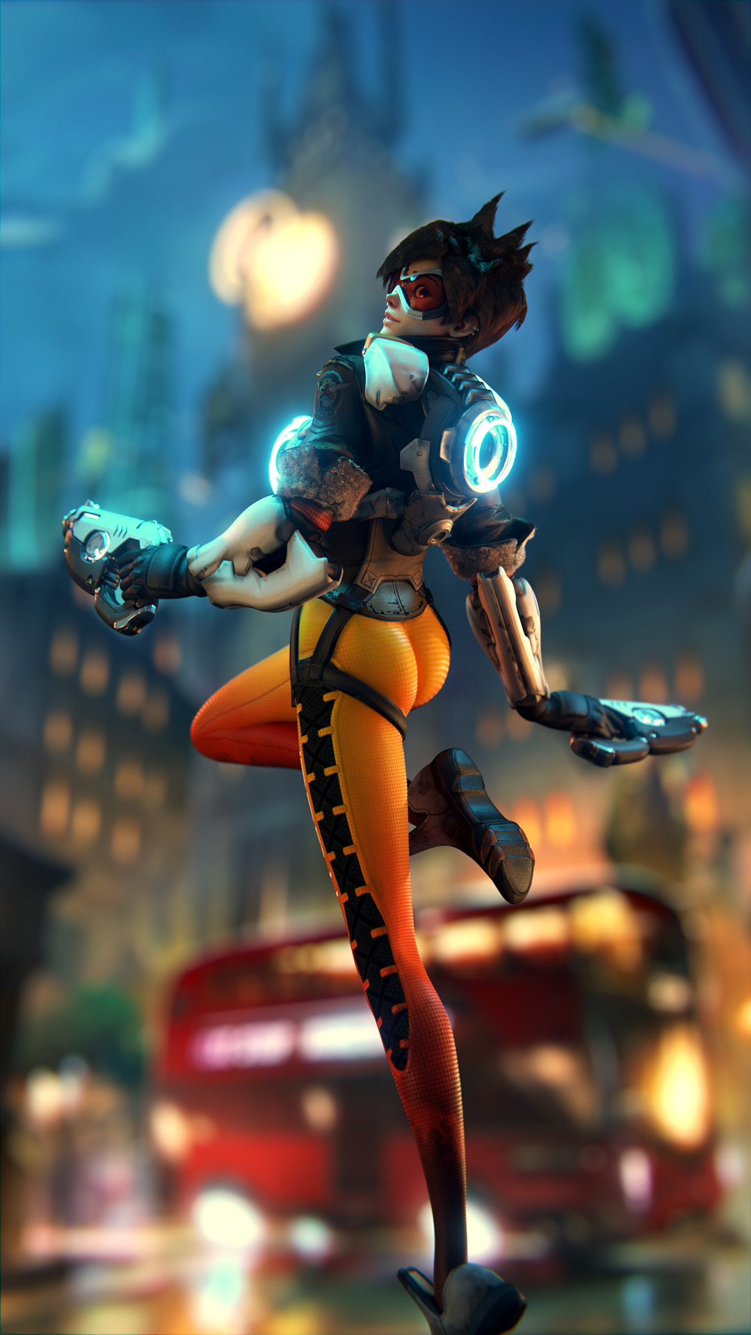 Tracer, Overwatch, Londra, Notte, wallpaper per iPhone e Android
