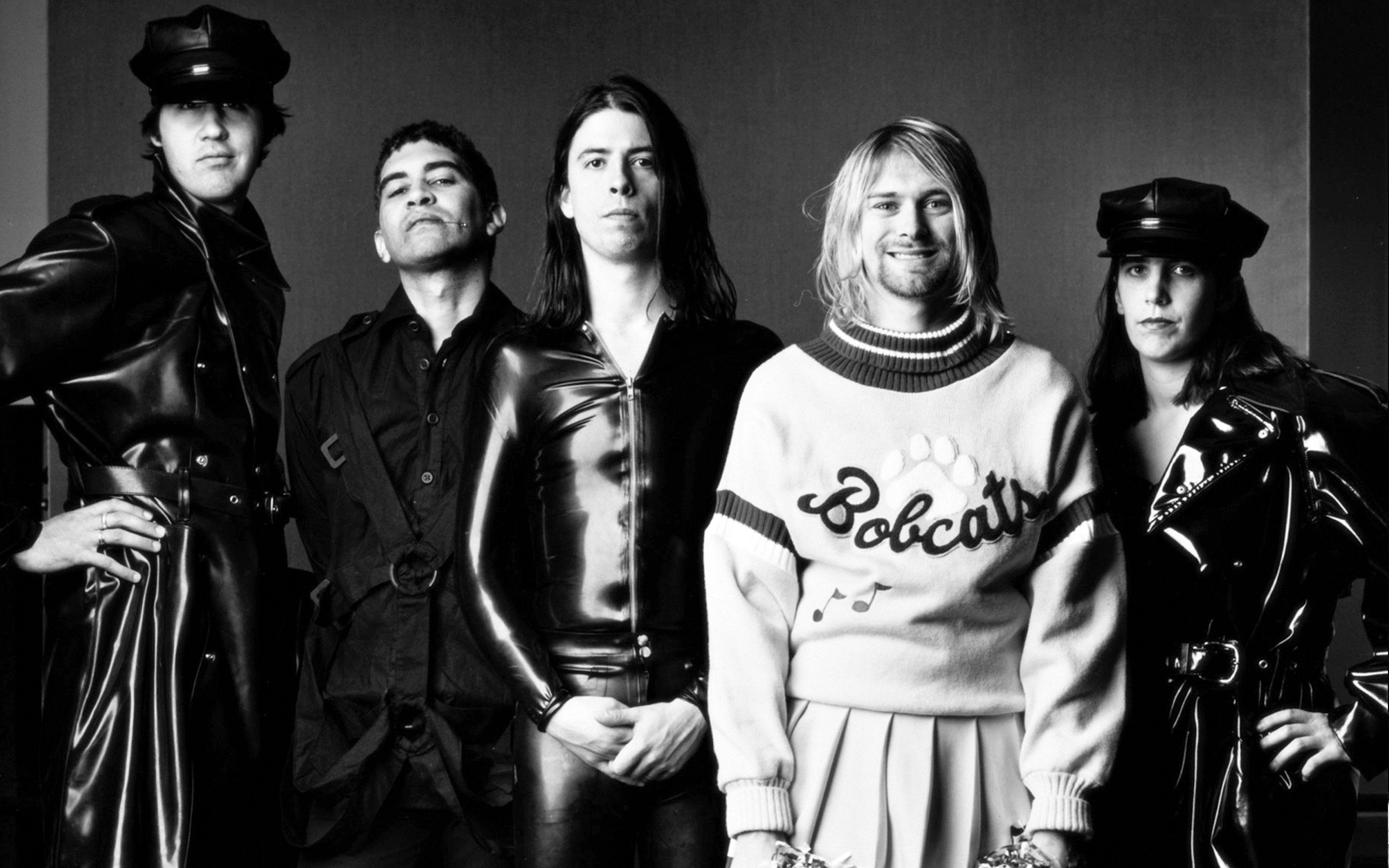 Kurt Cobain, Nirvana, Dave Grohl, Krist Novoselic, Bianco e nero, sfondo 16:10 2K
