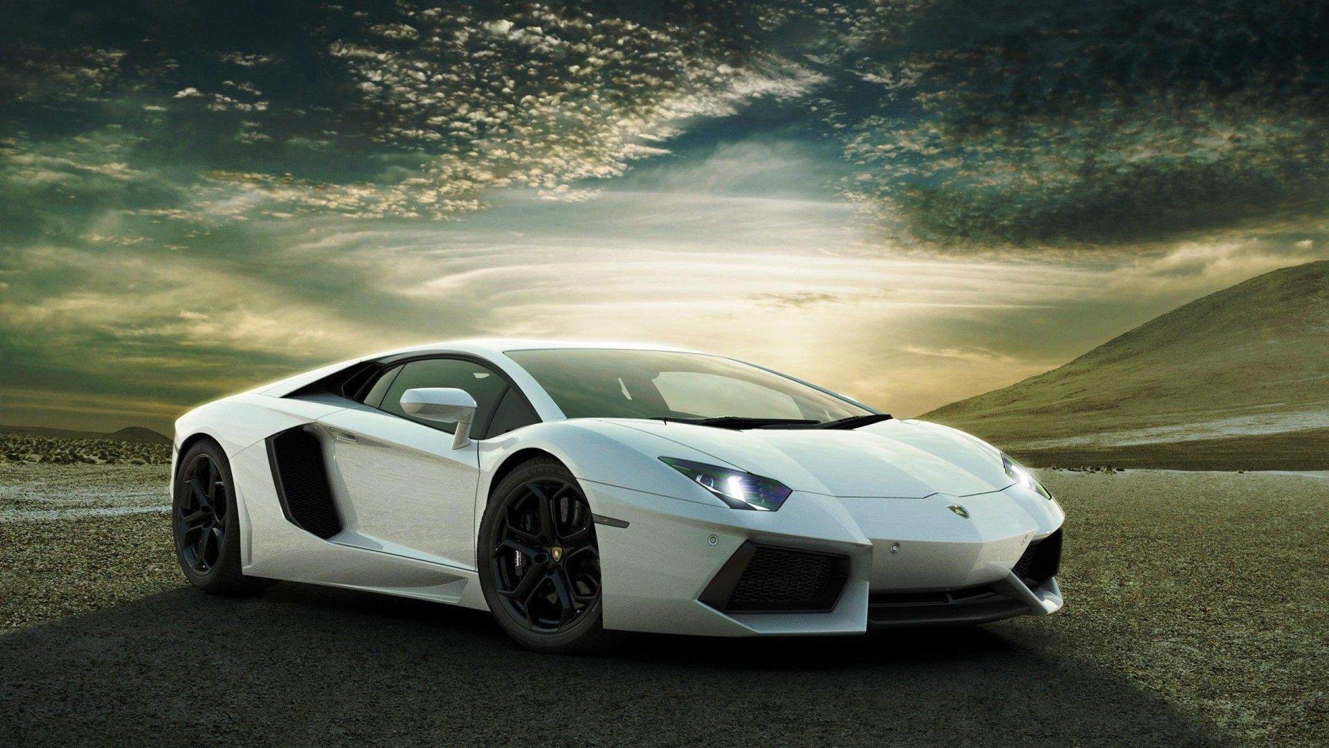 Lamborghini Aventador LP700-4, Bianco, Cielo drammatico, Colline, sfondo Full HD per computer