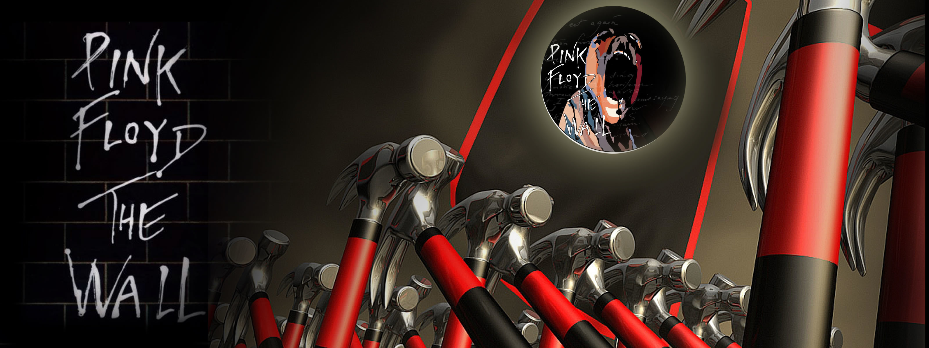 The Wall, Pink Floyd, Martelli marcianti, Rosso, Logo, 2K, sfondo per portatile