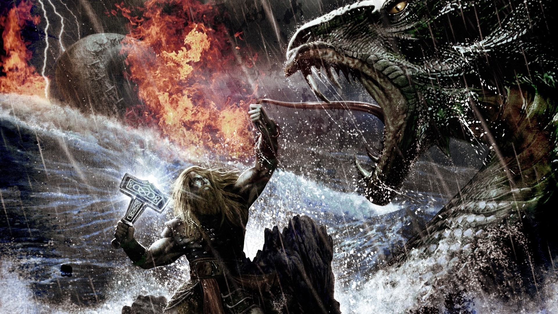 Thor, Jörmungandr, Mjölnir, Mitologia norrena, Ragnarök, Full HD, wallpaper per computer