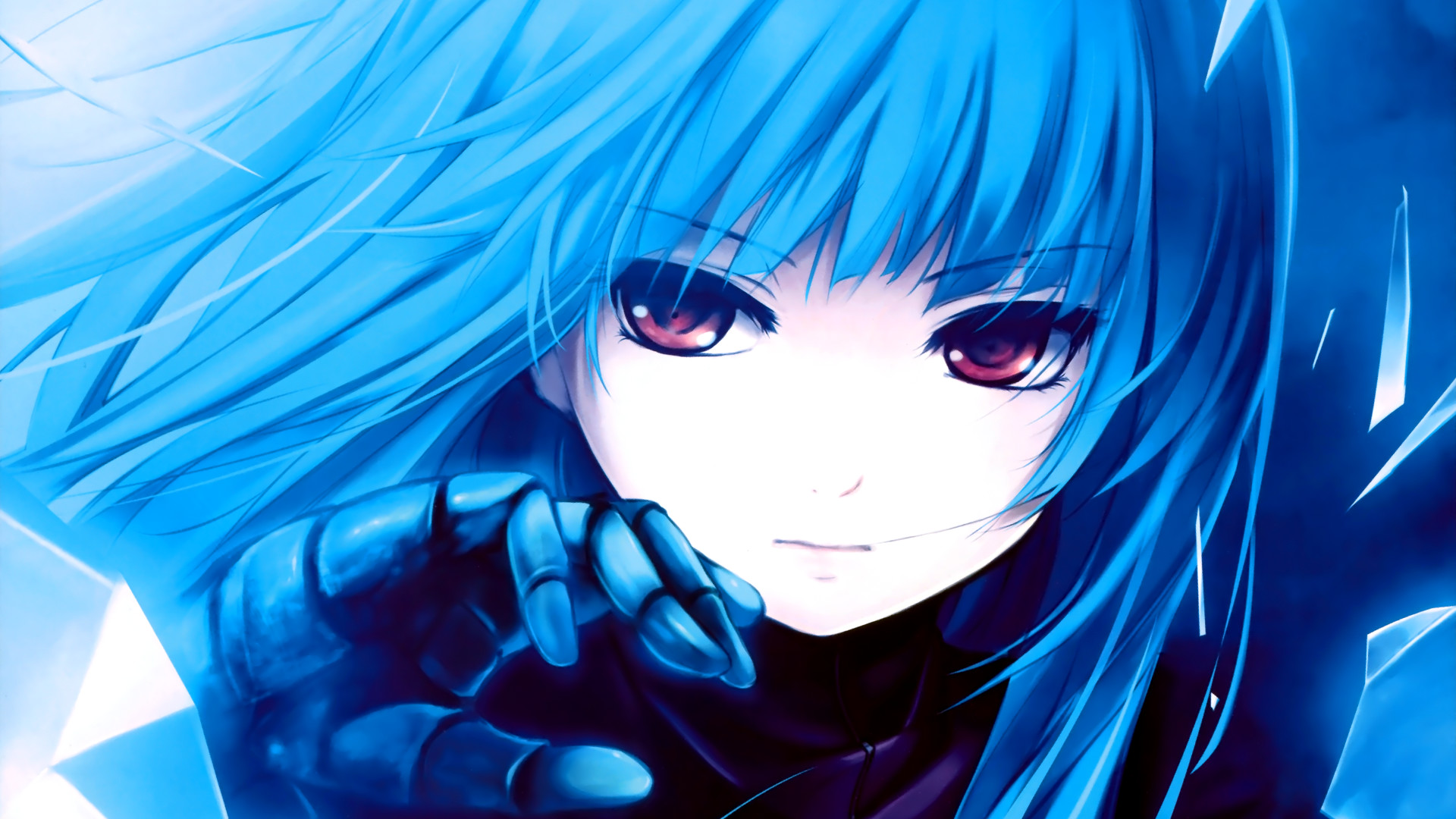 Ragazza anime, Capelli blu, Primo piano, Blu, 16:9 Full HD, wallpaper widescreen