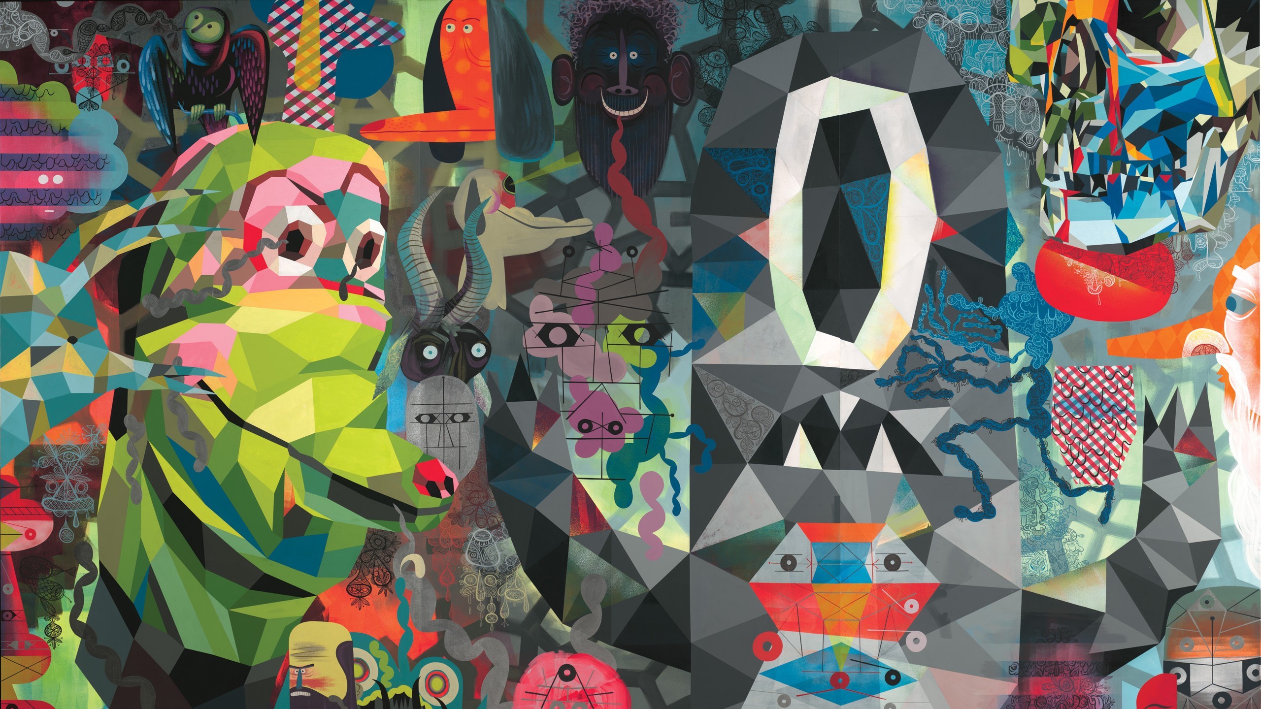 Collage, Low poly, Personaggi, Cubismo, 2560x1440, sfondo per PC