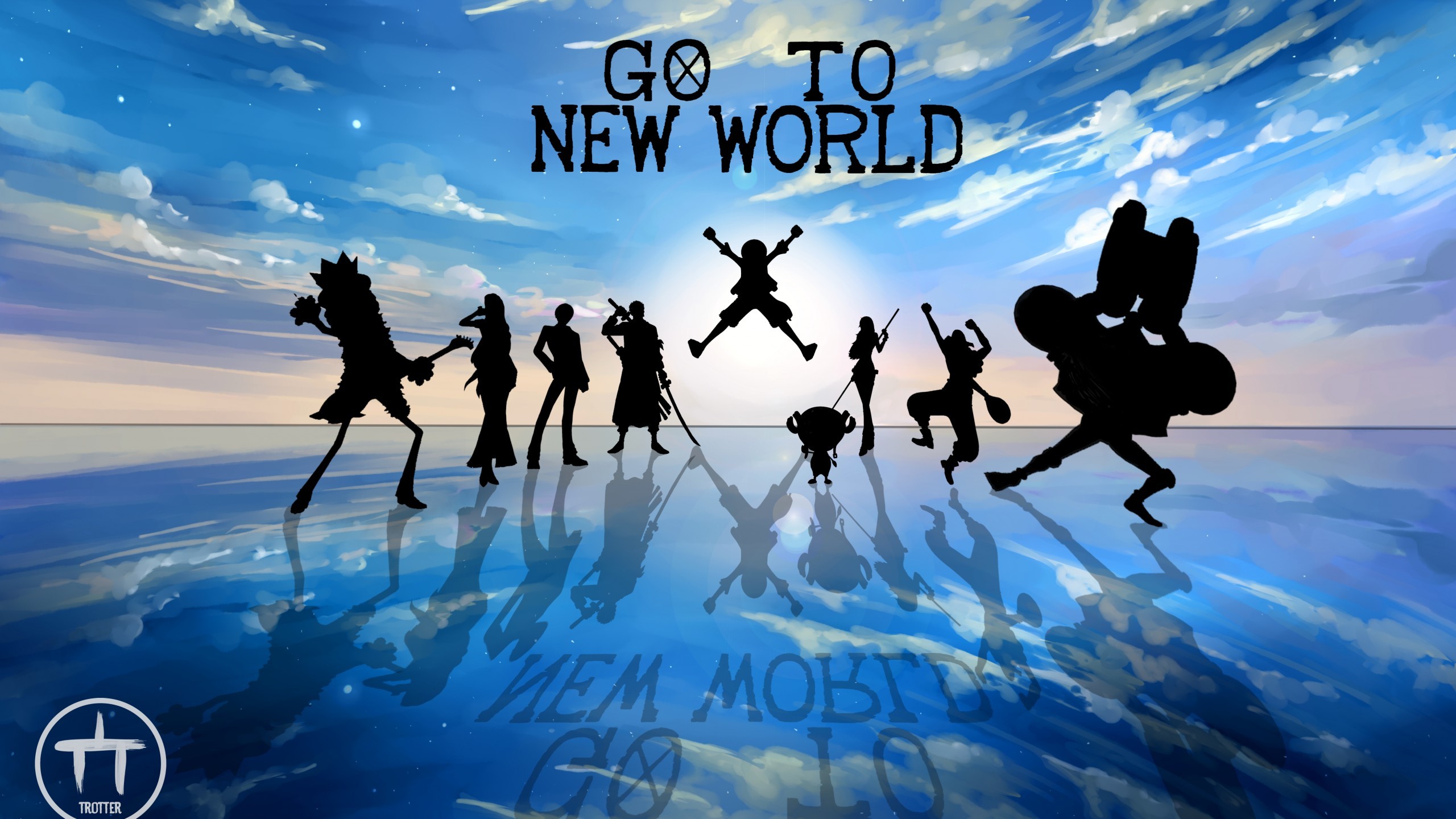 Ciurma di Cappello di paglia, Go to New World, Silhouette, Riflesso, sfondo desktop 2560x1440