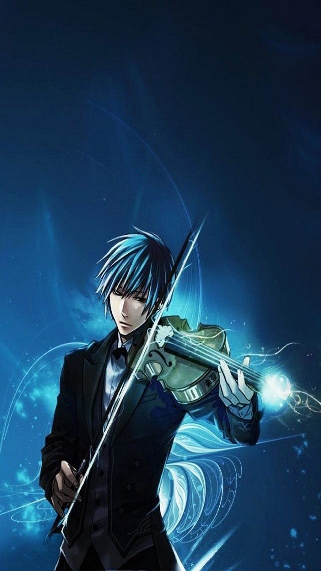 Ragazzo anime, Violino, Blu, Musica, Full HD, sfondo verticale per cellulare