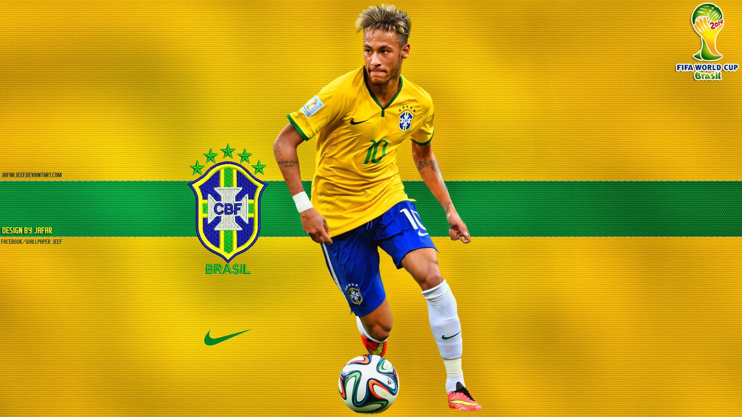 Neymar, Nazionale brasiliana, Coppa del Mondo FIFA 2014, Giallo e verde, Pallone, immagine di sfondo