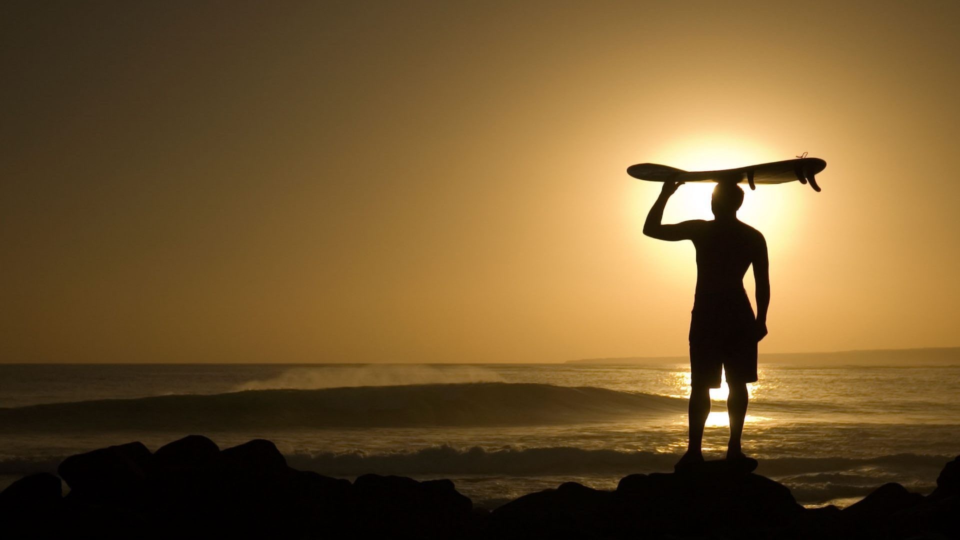 Surfista, Silhouette, Tavola sulla testa, Tramonto, Full HD 1080p, sfondo desktop