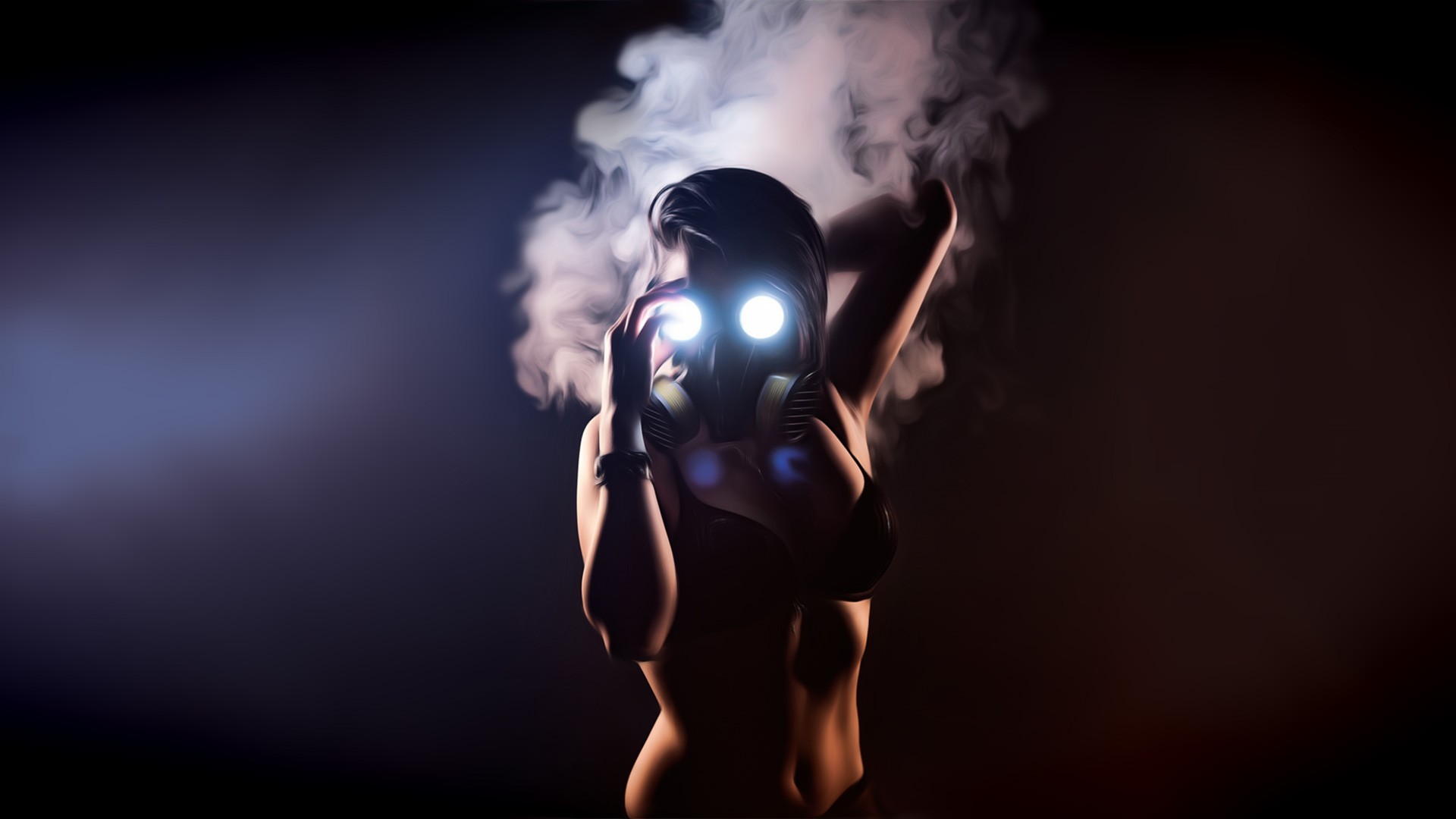 Maschera antigas, Fumo, Occhi luminosi, Ragazza, Full HD, sfondo per portatile