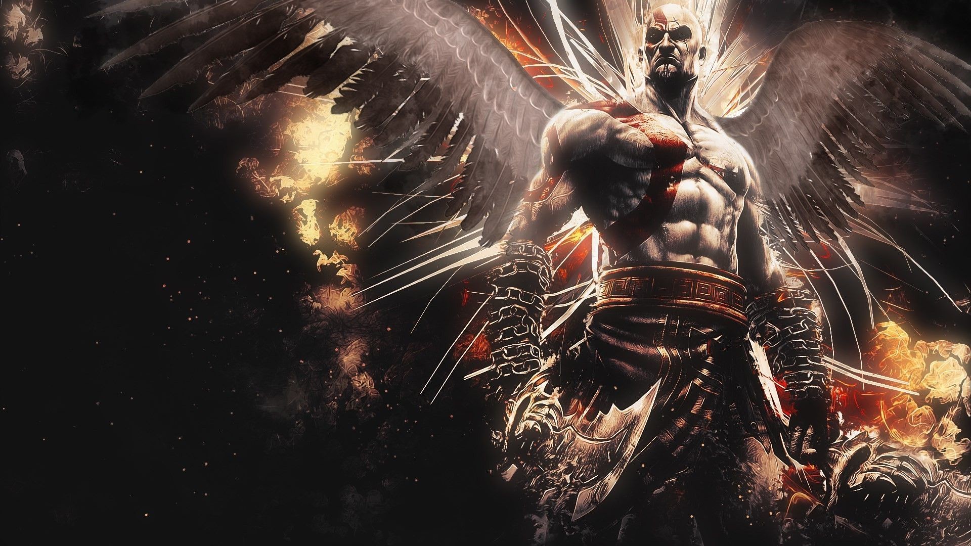 Kratos, God of War, Ali, Arte digitale, Full HD, sfondo Windows 11
