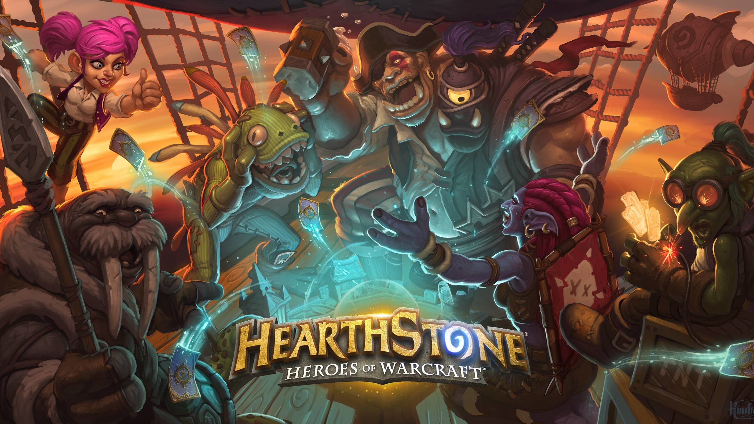 Hearthstone: Heroes of Warcraft, Logo Hearthstone, Pirati, Murloc, Taverna, sfondo 16:9 2K