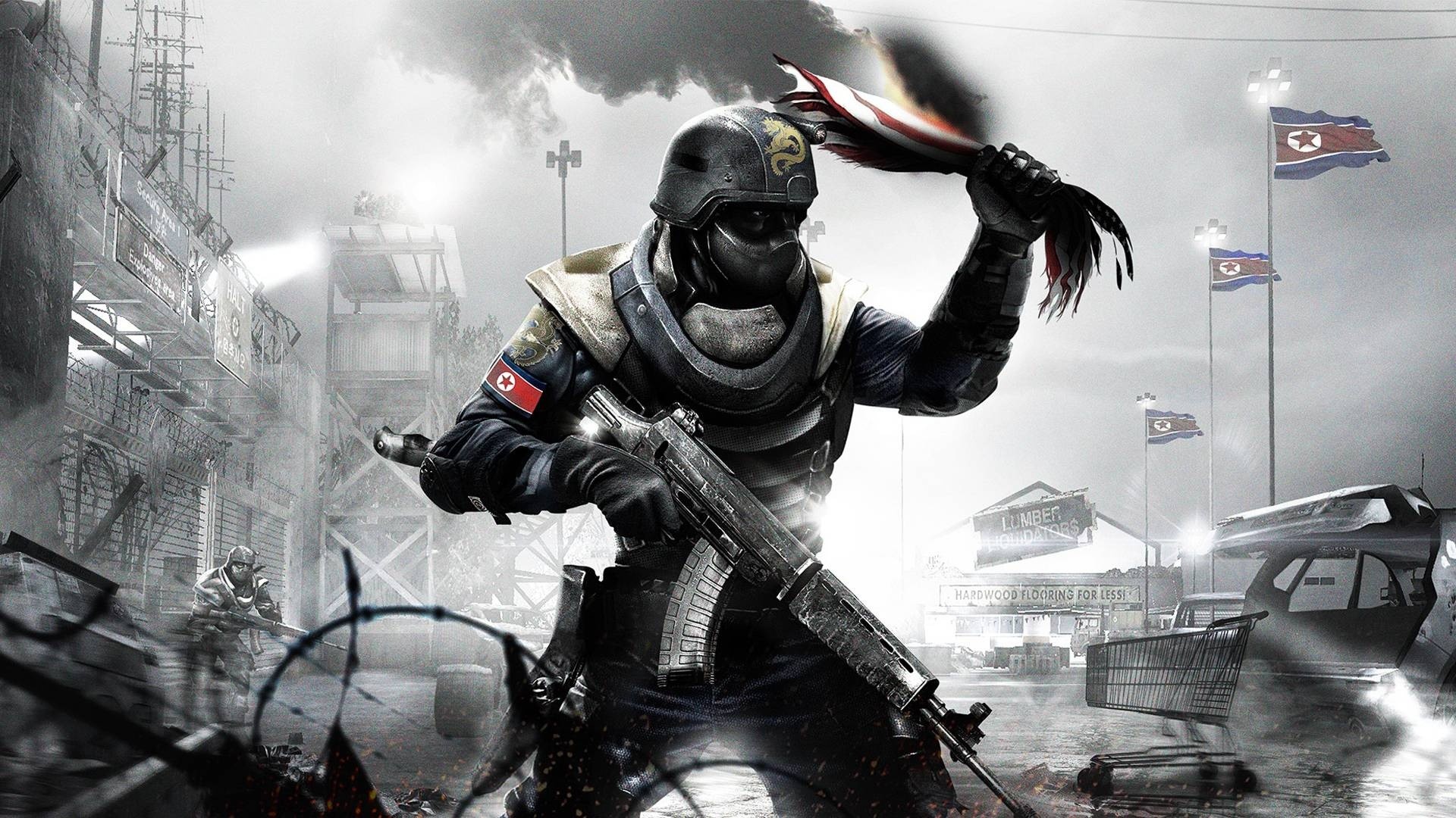 Homefront, Soldato, Bandiera nordcoreana, Fucile, Videogioco, Full HD 1080p, sfondo desktop
