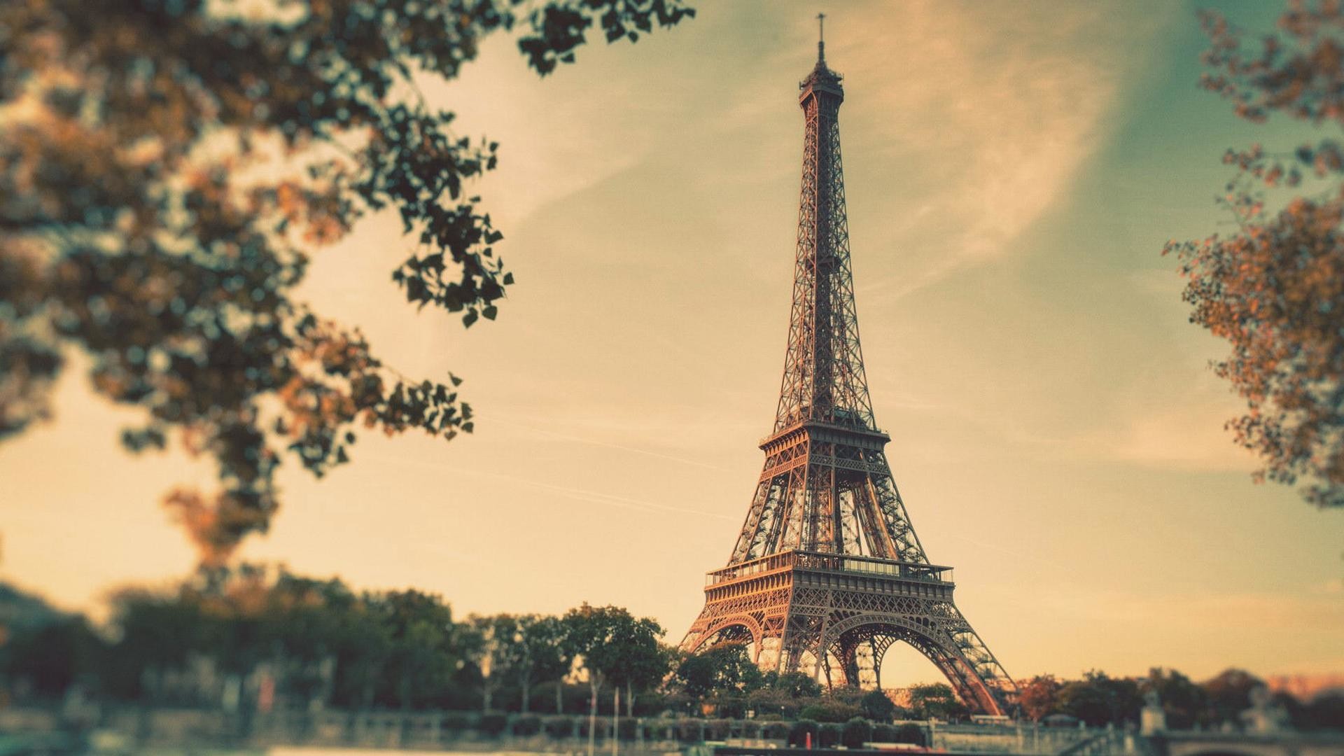 Torre Eiffel, Parigi, Francia, Tramonto, Effetto retrò, Full HD 1080p, sfondo desktop