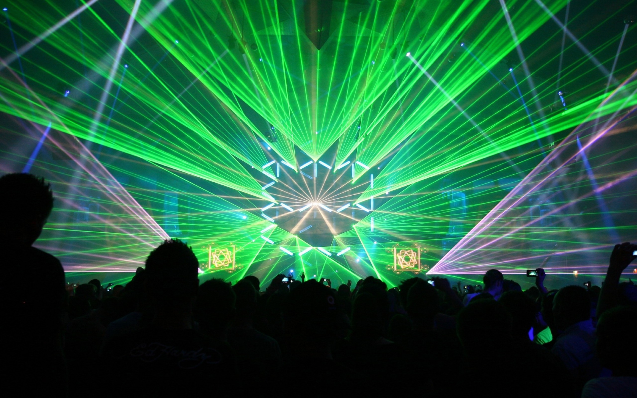 Laser verdi, Rave, Folla, Festival, 2560x1600, sfondo per PC