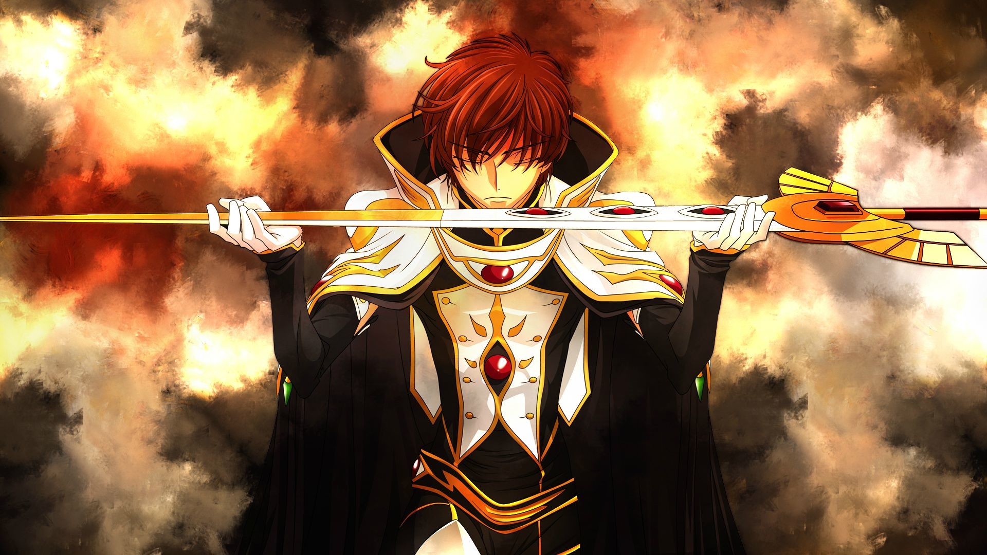 Suzaku Kururugi, Code Geass, Spada, Fiamme, Full HD 1080p, sfondo desktop