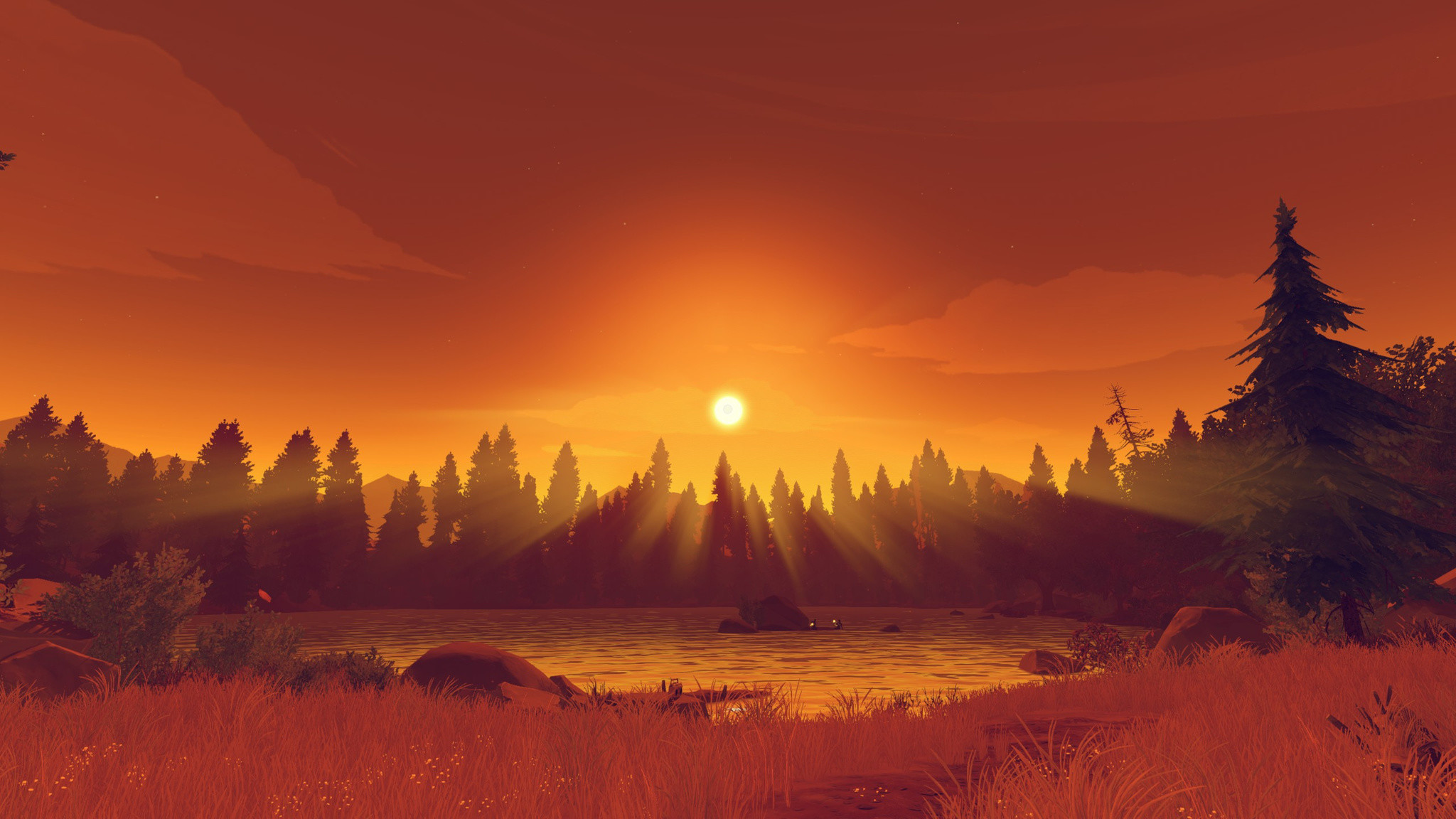 Firewatch, Lago, Tramonto, Foresta, Full HD, sfondo Windows 11
