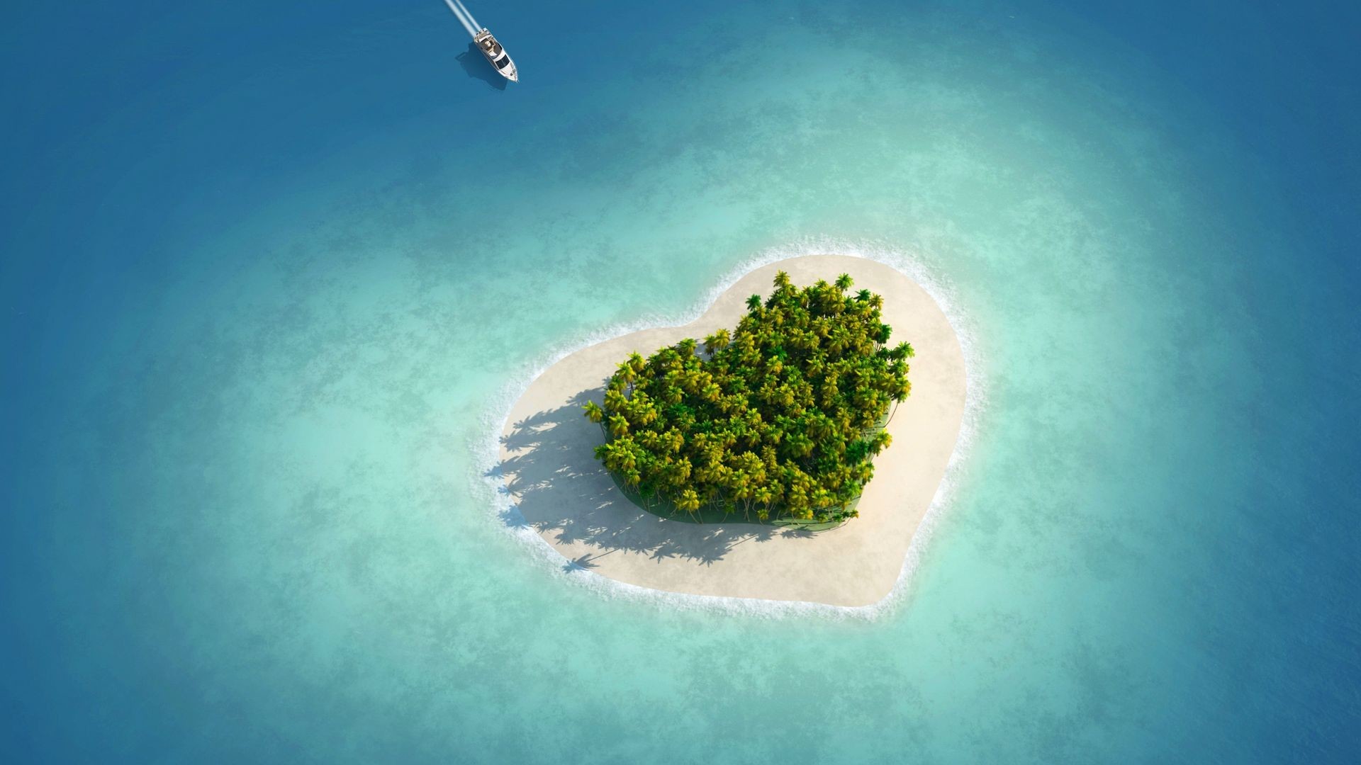 Isola a cuore, Veduta aerea, Mare turchese, sfondo Full HD per desktop