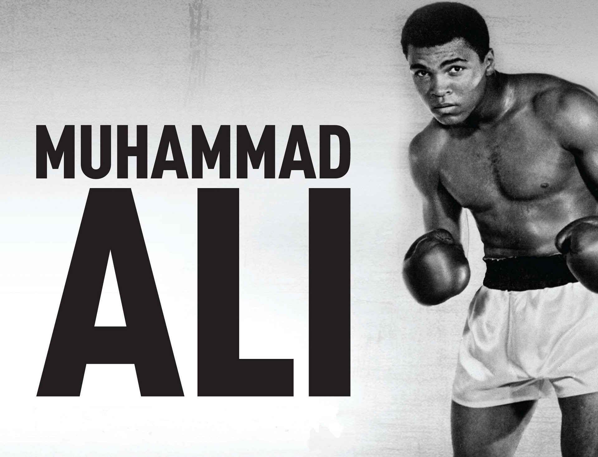 Muhammad Ali, Guantoni da boxe, Tipografia, Bianco e nero, Full HD, sfondo per PC e portatile