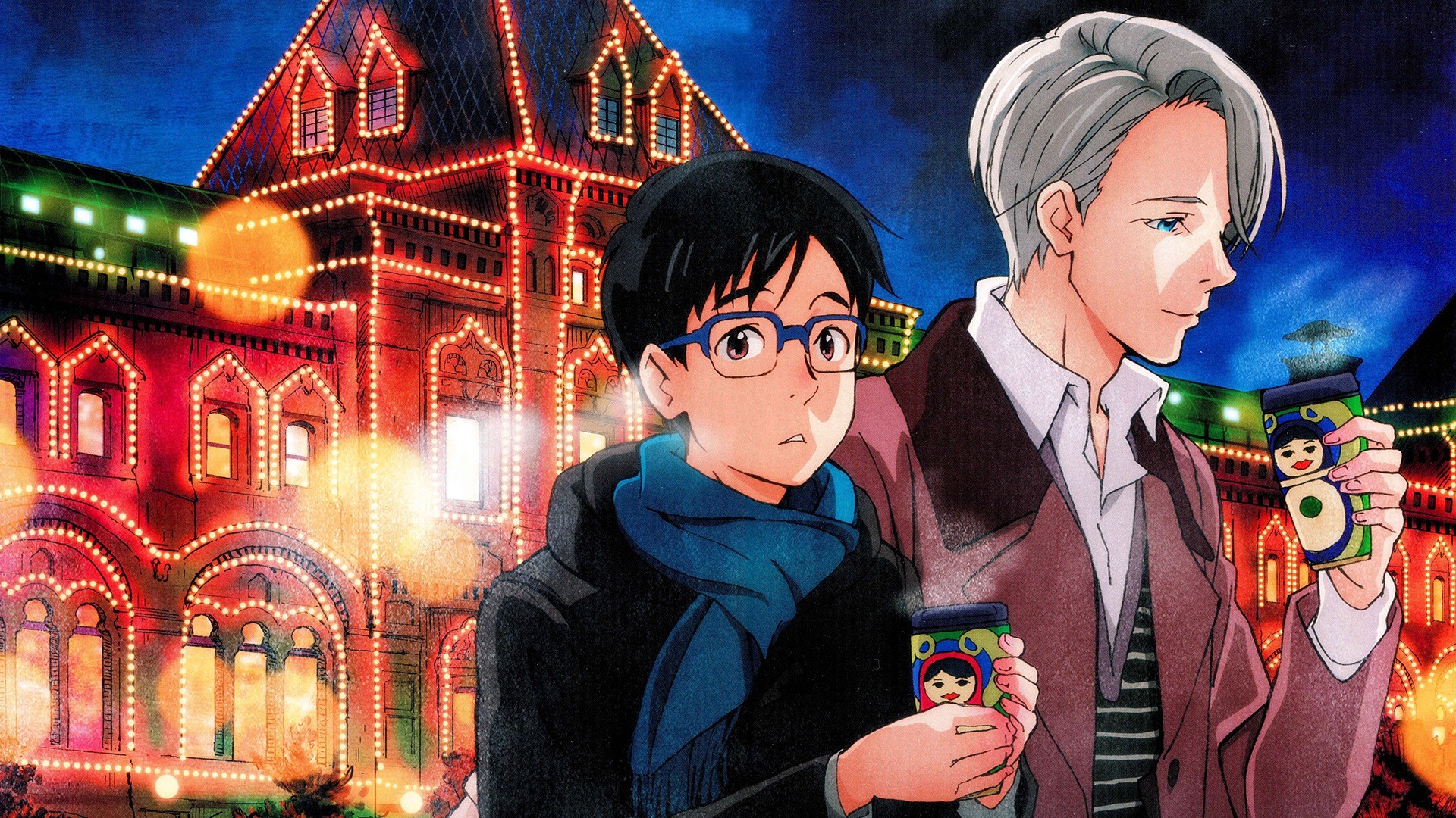 Yuri Katsuki, Victor Nikiforov, Yuri!!! on Ice, Notte, Luci, 1920x1080, sfondo per PC
