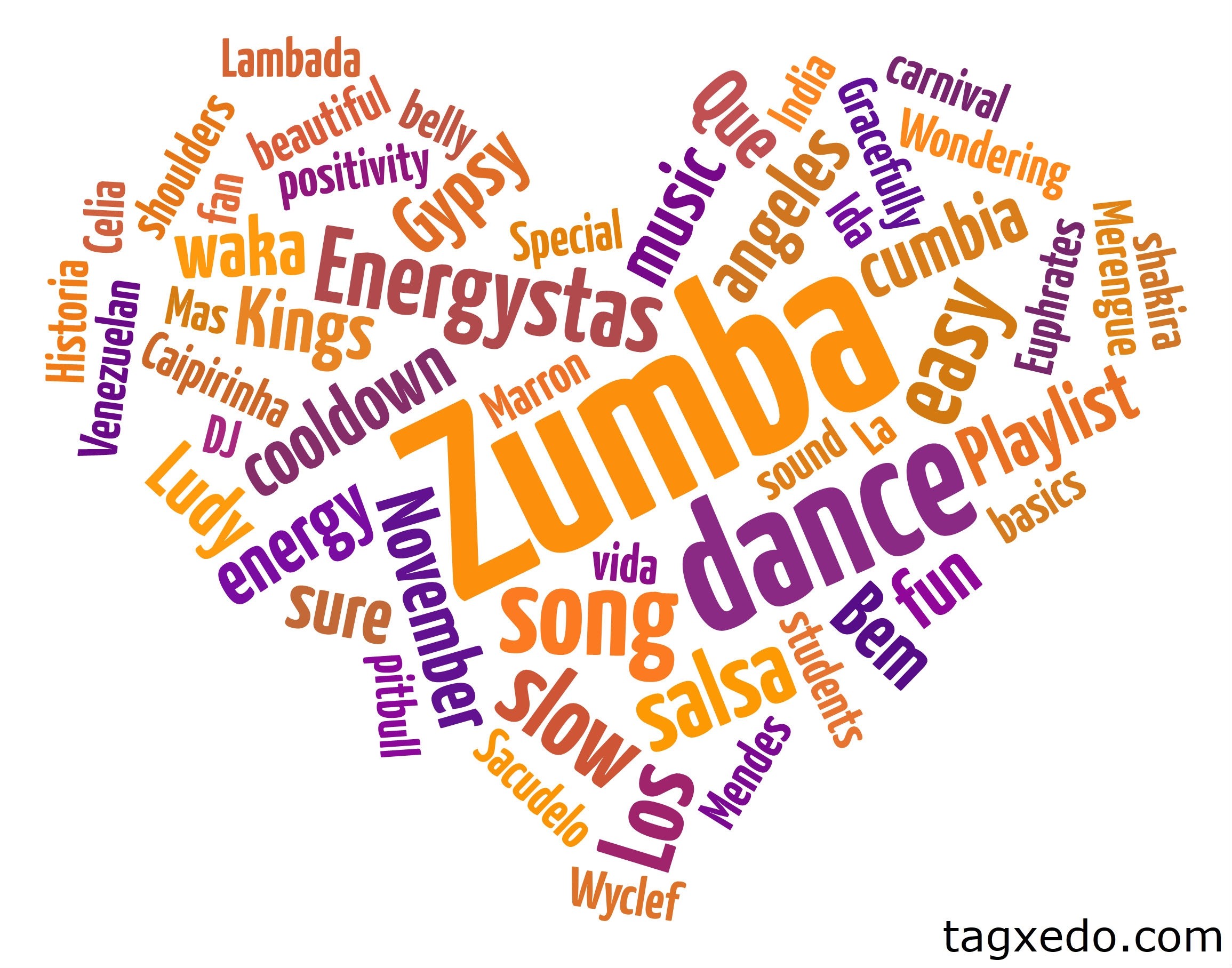 Zumba, Nuvola di parole, Cuore, Danza, Salsa, Full HD, sfondo Windows 11