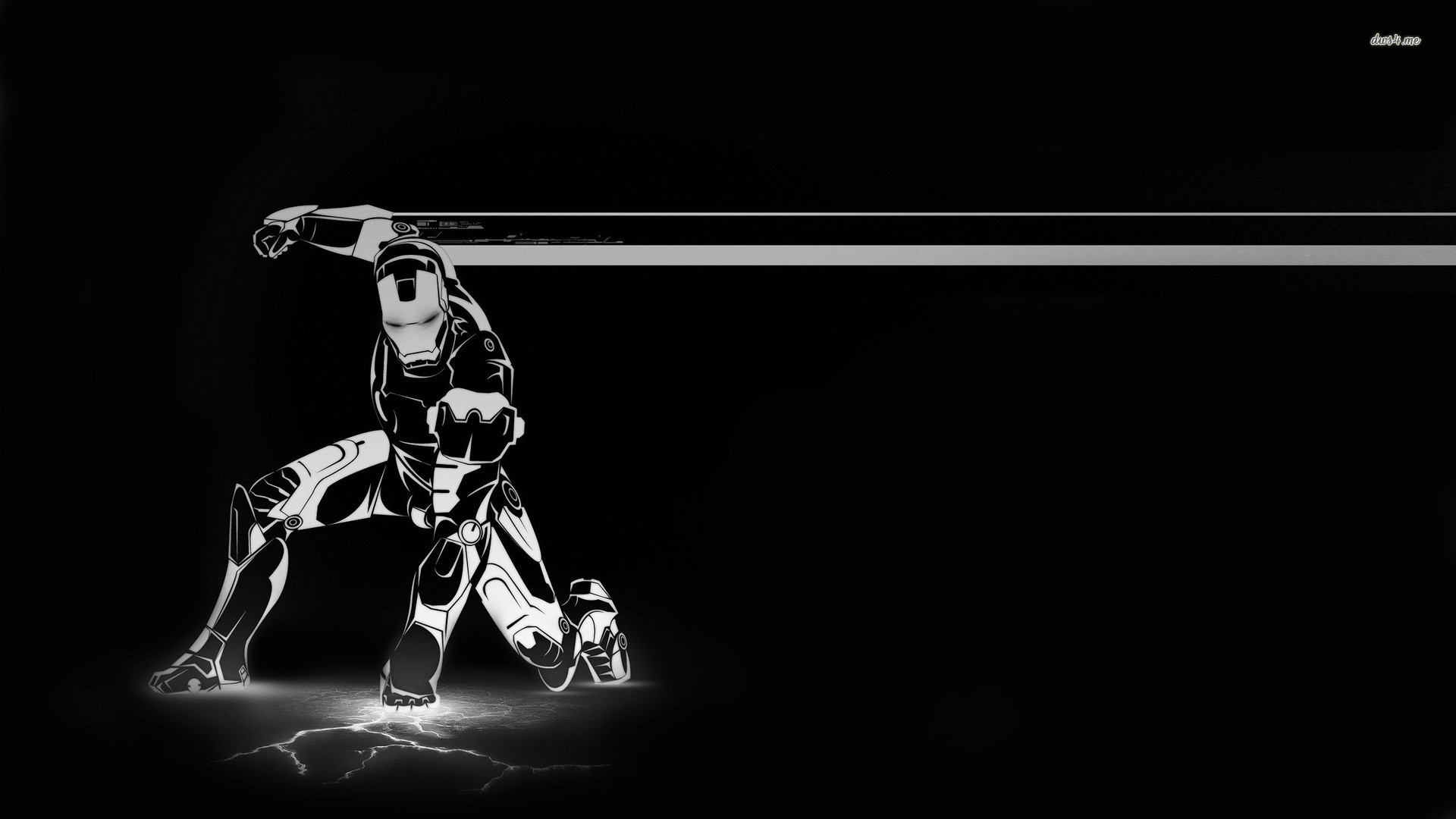 Iron Man, Atterraggio da supereroe, Bianco e nero, Line art, 1920x1080, sfondo per PC