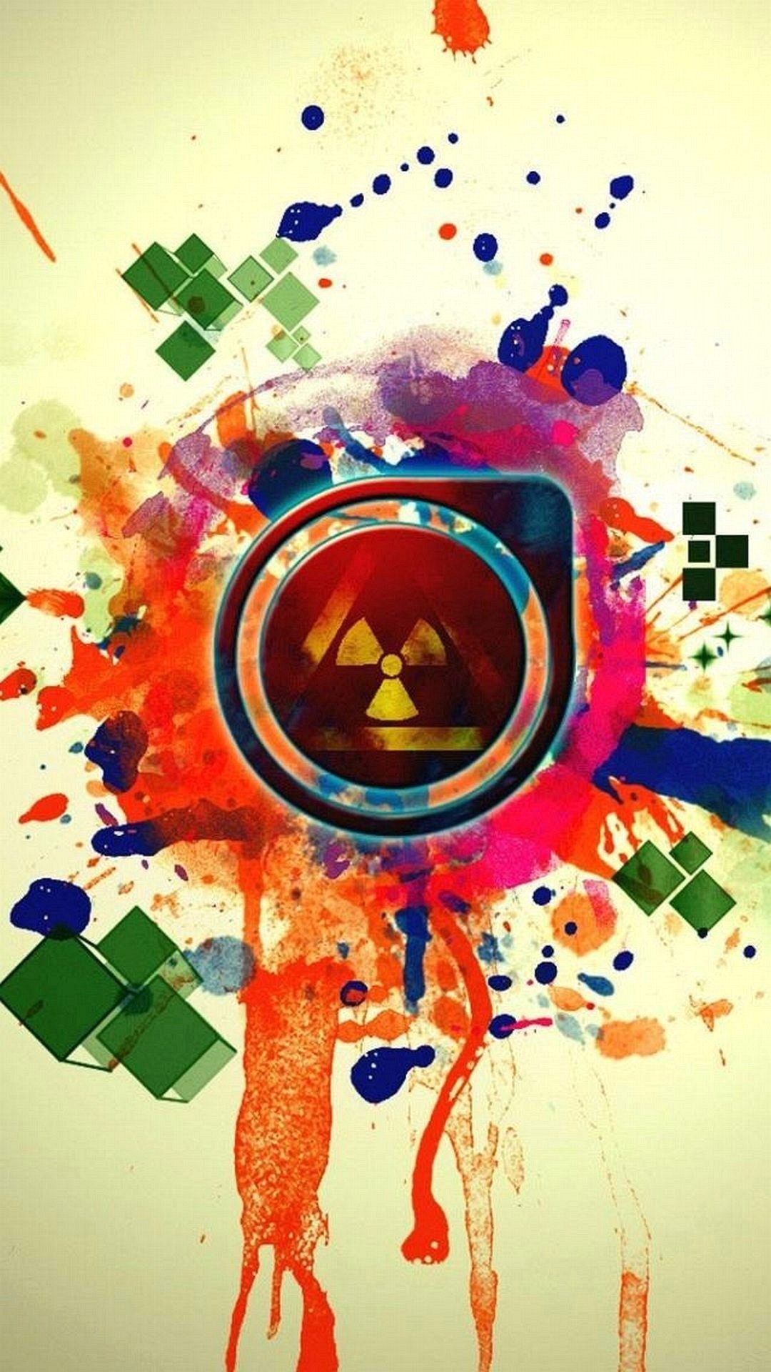 Schizzi colorati, Simbolo radioattivo, Arte astratta, sfondo iPhone 5