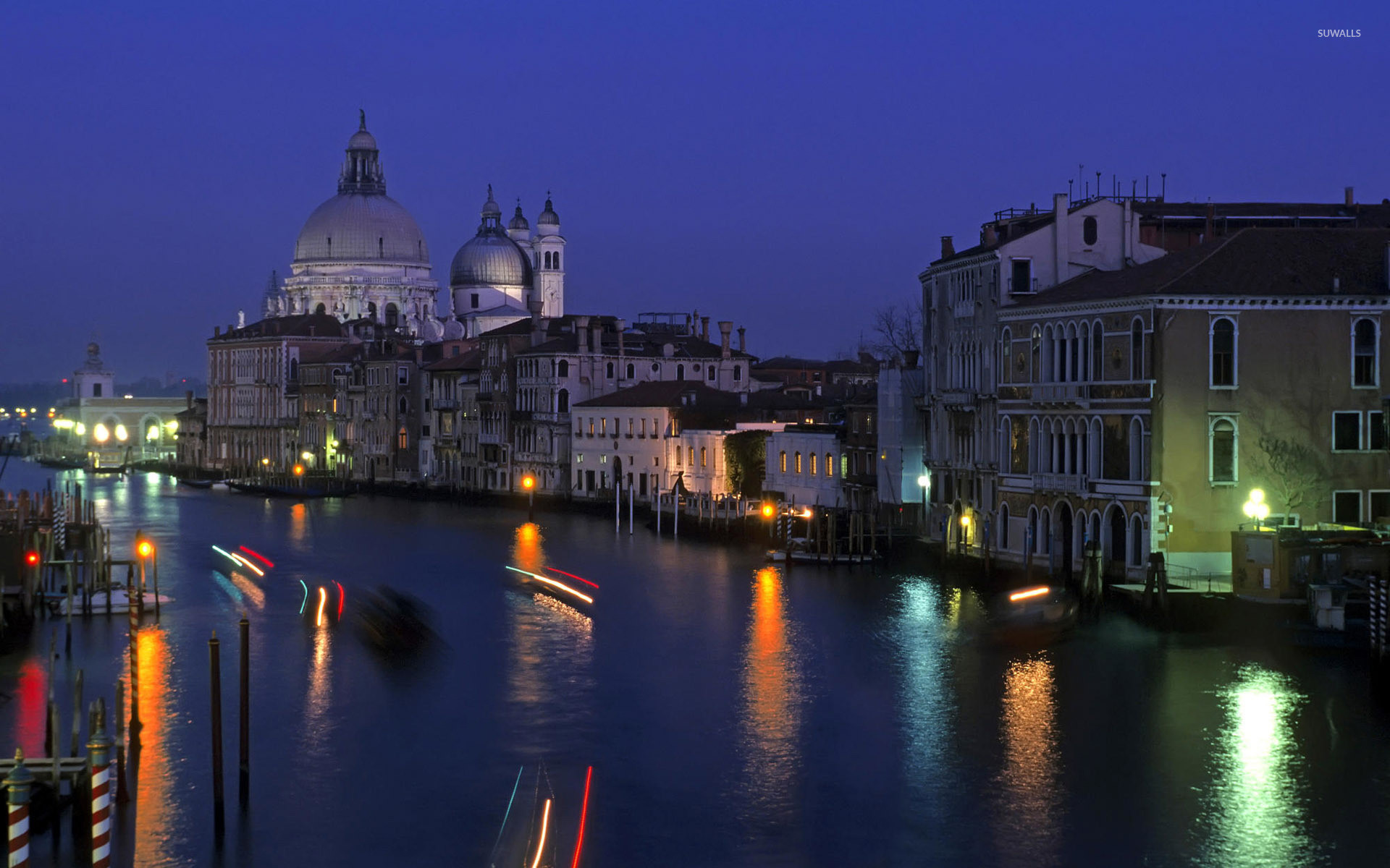 Santa Maria della Salute, Canal Grande, Venezia, Notte, Luci, 16:10 Full HD, sfondo widescreen