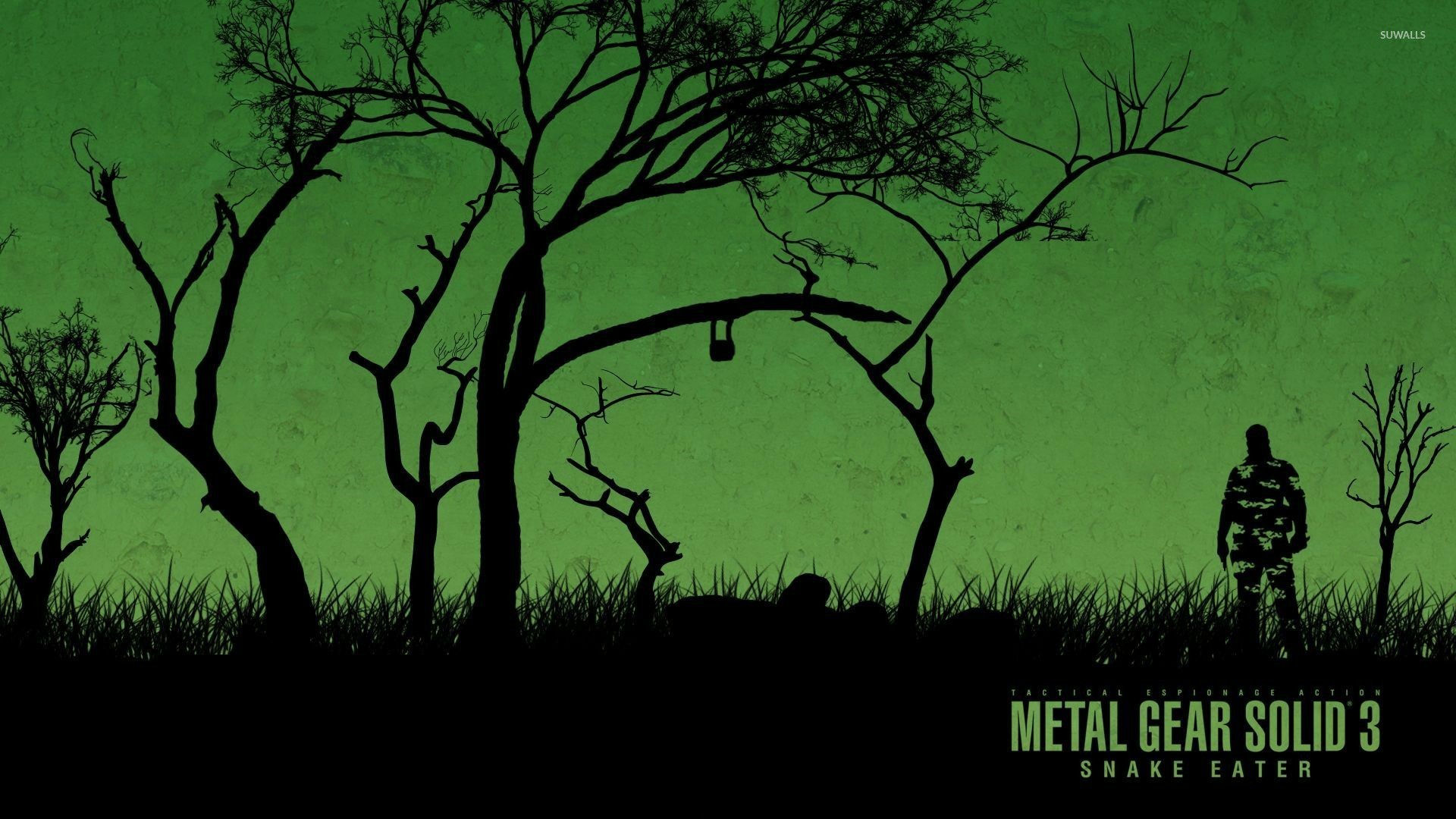 Metal Gear Solid 3: Snake Eater, Naked Snake, Silhouette, Giungla, Sfondo verde, wallpaper desktop
