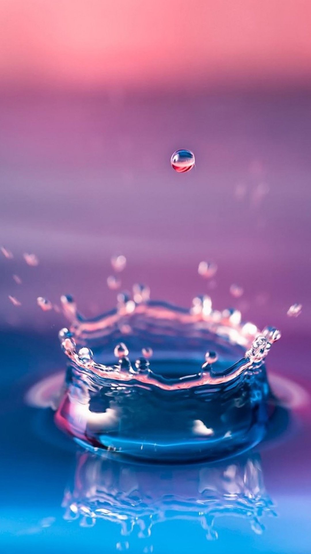 Goccia d'acqua, Splash, Macro, Rosa, Blu, Full HD, sfondo per smartphone