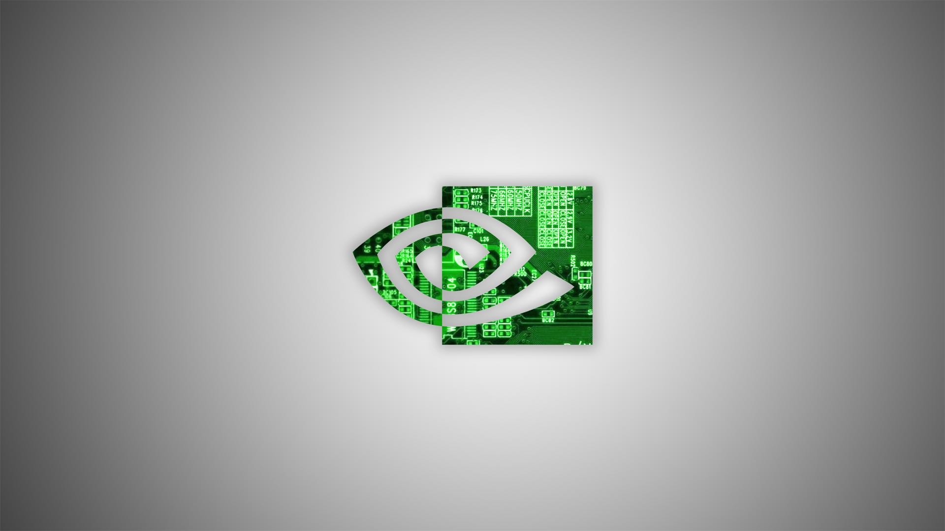 Logo Nvidia, Nvidia, Circuito, Sfondo grigio, Full HD, wallpaper per PC