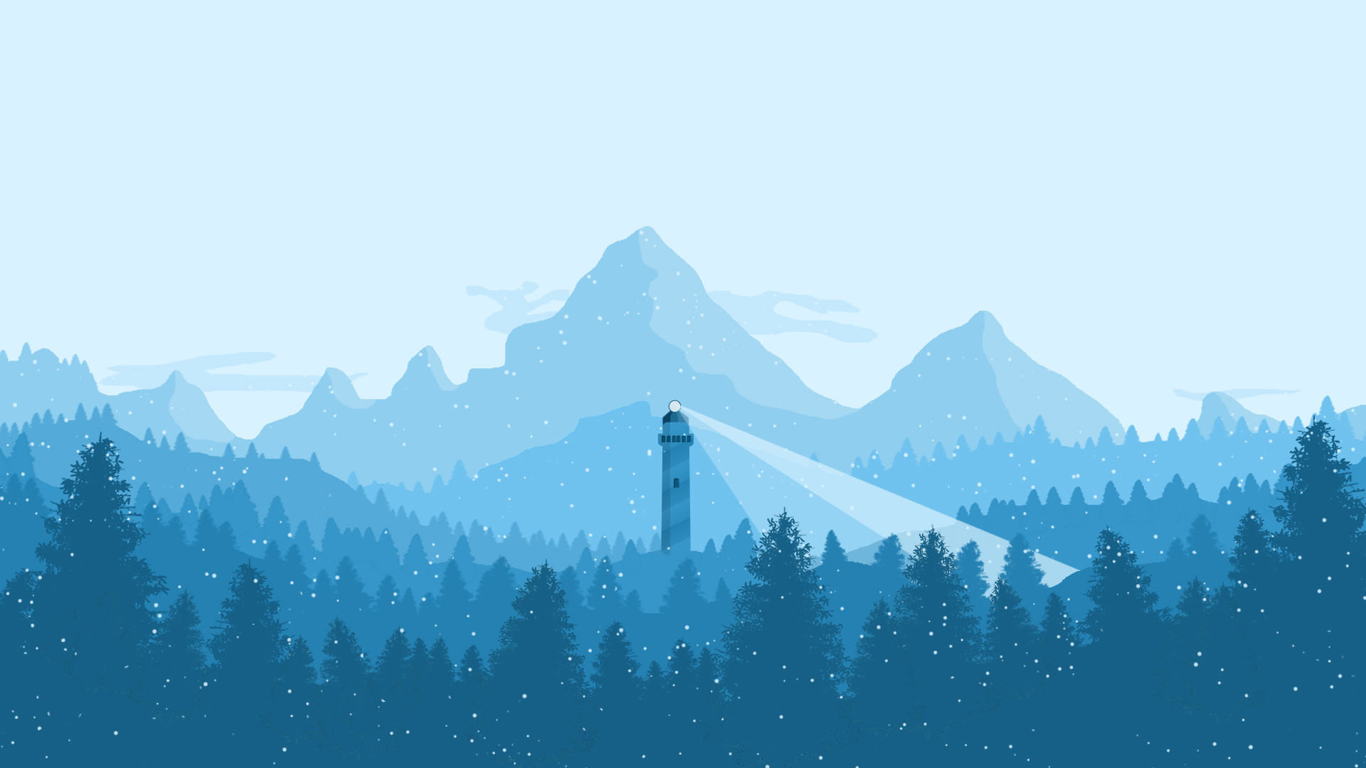 Flat design, Montagne, Faro, Foresta, Neve, 1920x1080, immagine di sfondo