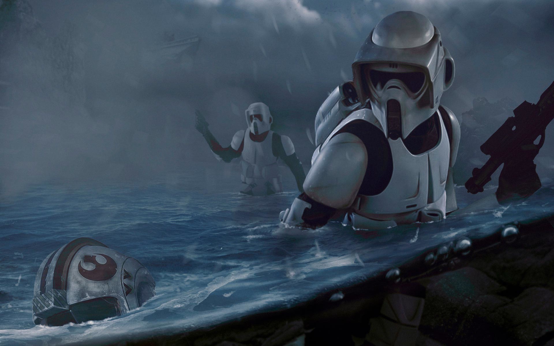 Shoretrooper, Rogue One: A Star Wars Story, Mare, Battaglia, Full HD, sfondo per PC