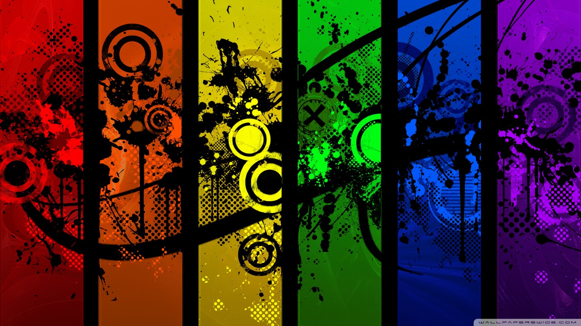 Arcobaleno, Arte grunge, Cerchi, Strisce, 1920x1080, sfondo per PC