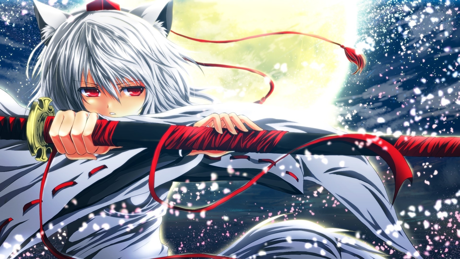 Momiji Inubashiri, Touhou Project, Spada, Capelli bianchi, 1920x1080, wallpaper desktop