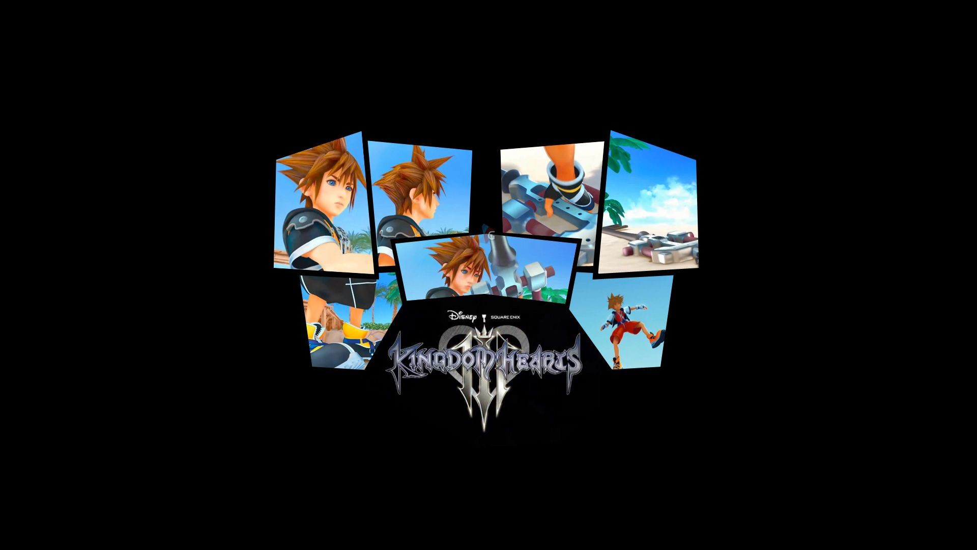 Kingdom Hearts III, Sora, Collage, Logo, Sfondo nero, Full HD, wallpaper per PC