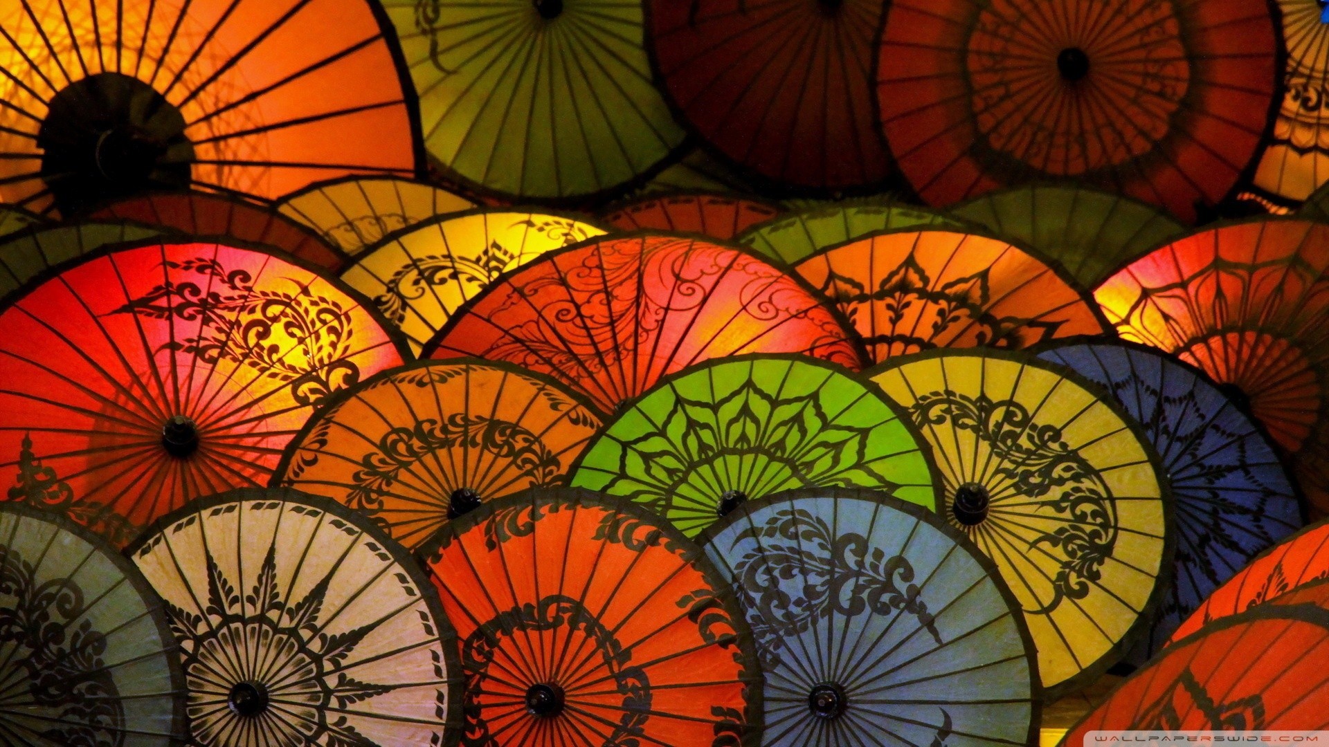 Ombrelli di carta, Wagasa, Colorati, Full HD, sfondo desktop