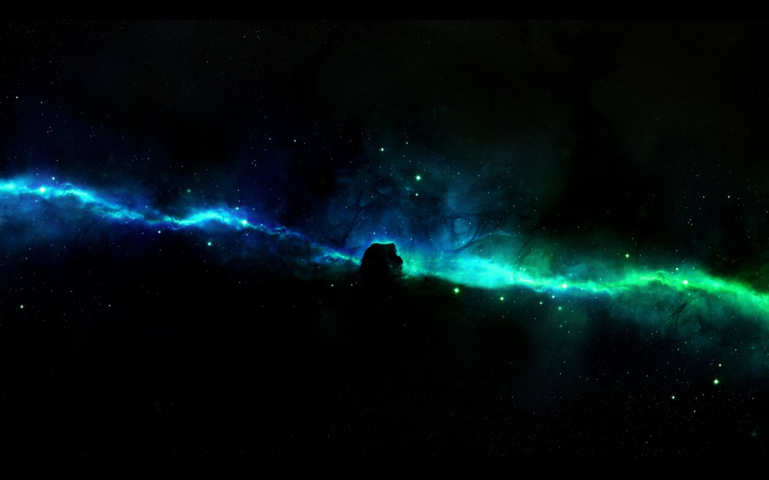 Nebulosa, Spazio, Verde acqua, Sfondo nero, 2K, wallpaper desktop