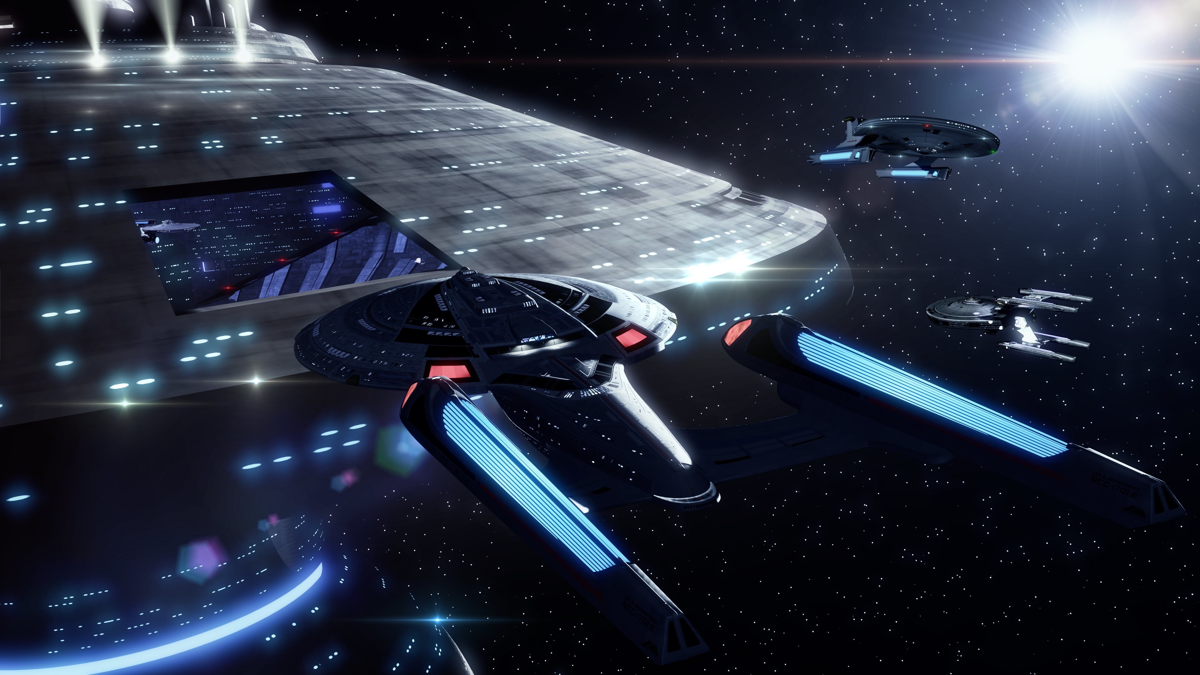 USS Enterprise (NCC-1701-D), Star Trek, Bacino spaziale, Astronave, sfondo 4K per computer
