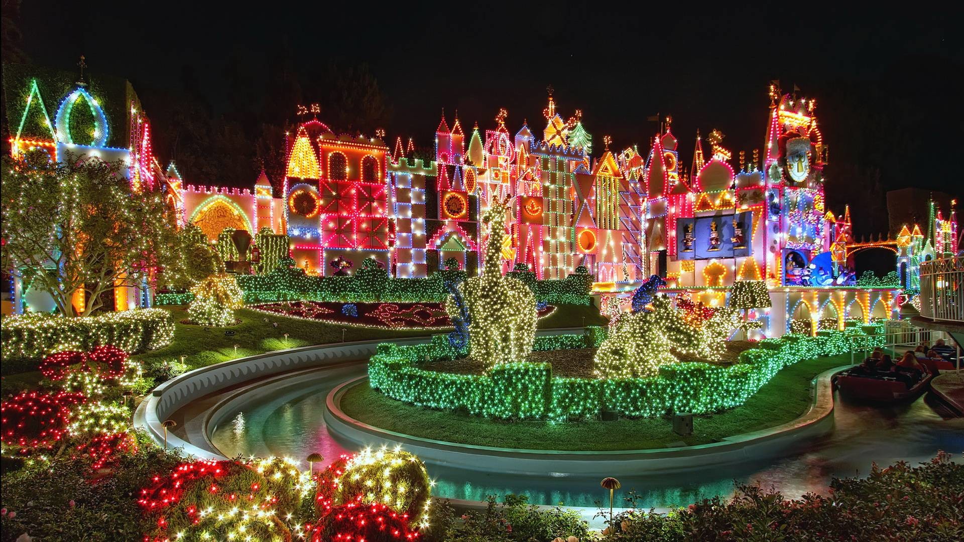 Tomorrowland, Castello illuminato, Luci, Notte, Full HD, sfondo per PC e portatile