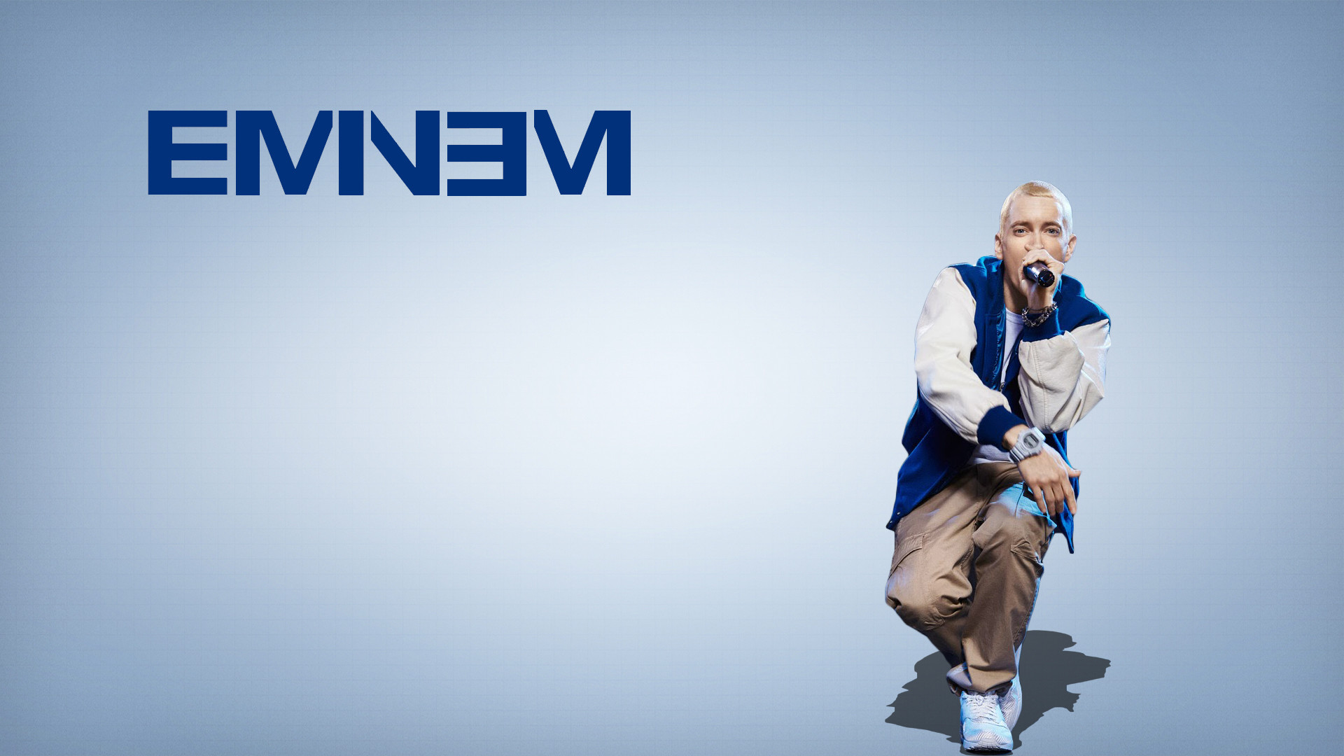 Eminem, Logo, Rapper, Microfono, Sfondo azzurro, Full HD, wallpaper per computer