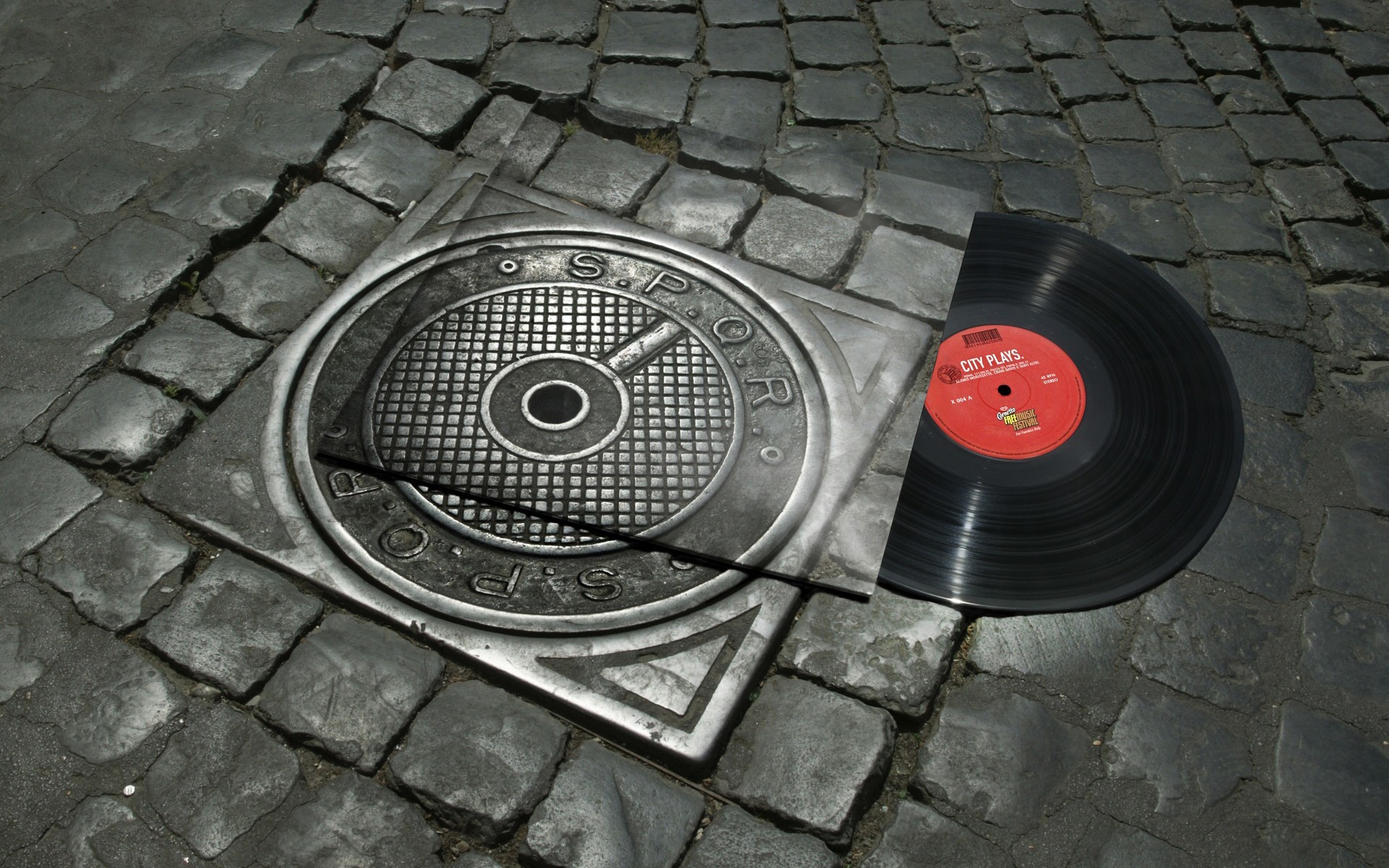 Disco in vinile, Tombino, Pavé, Strada, 1920x1200, wallpaper desktop