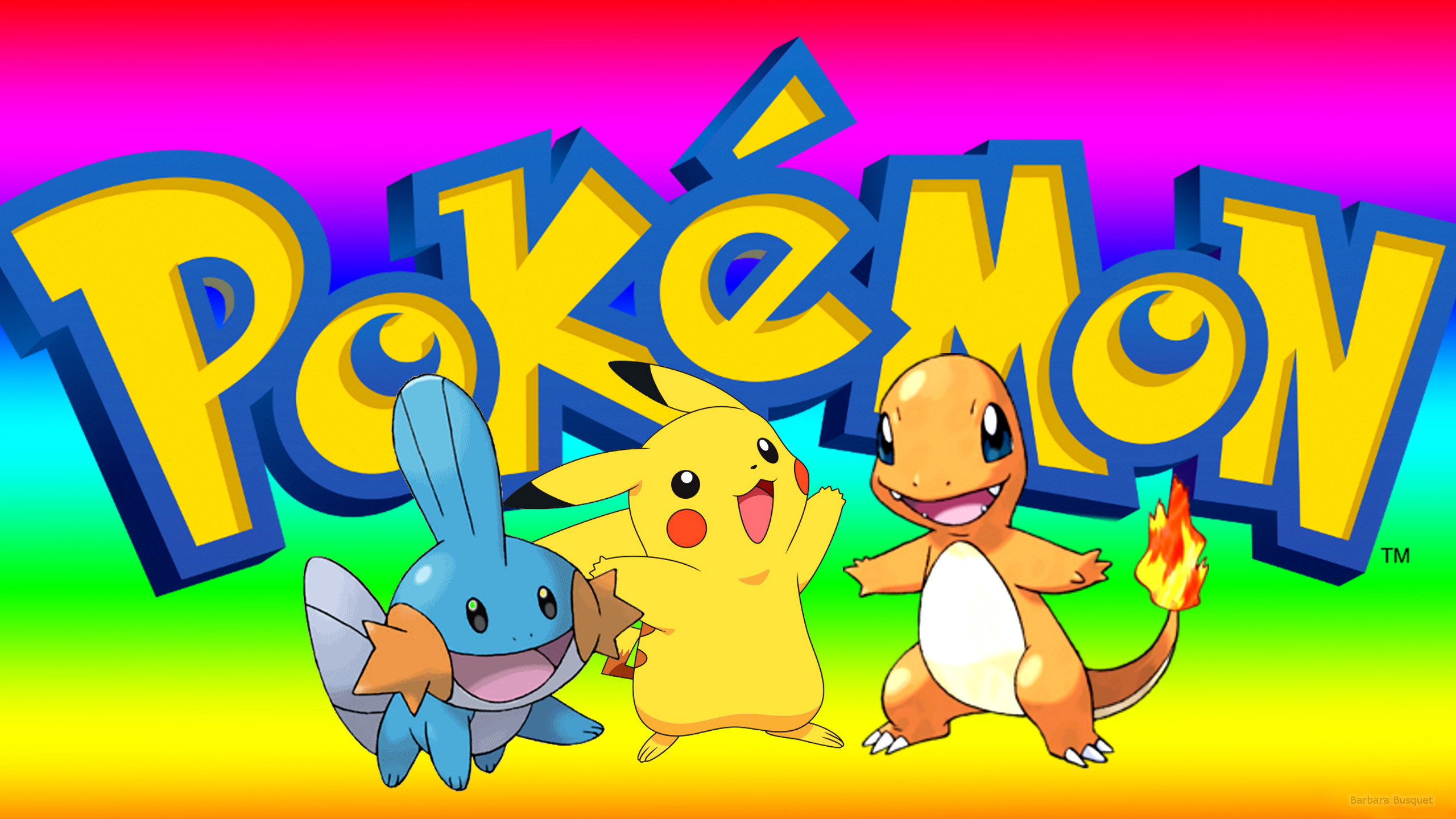Pokémon, Logo Pokémon, Pikachu, Charmander, Mudkip, 2K, sfondo desktop
