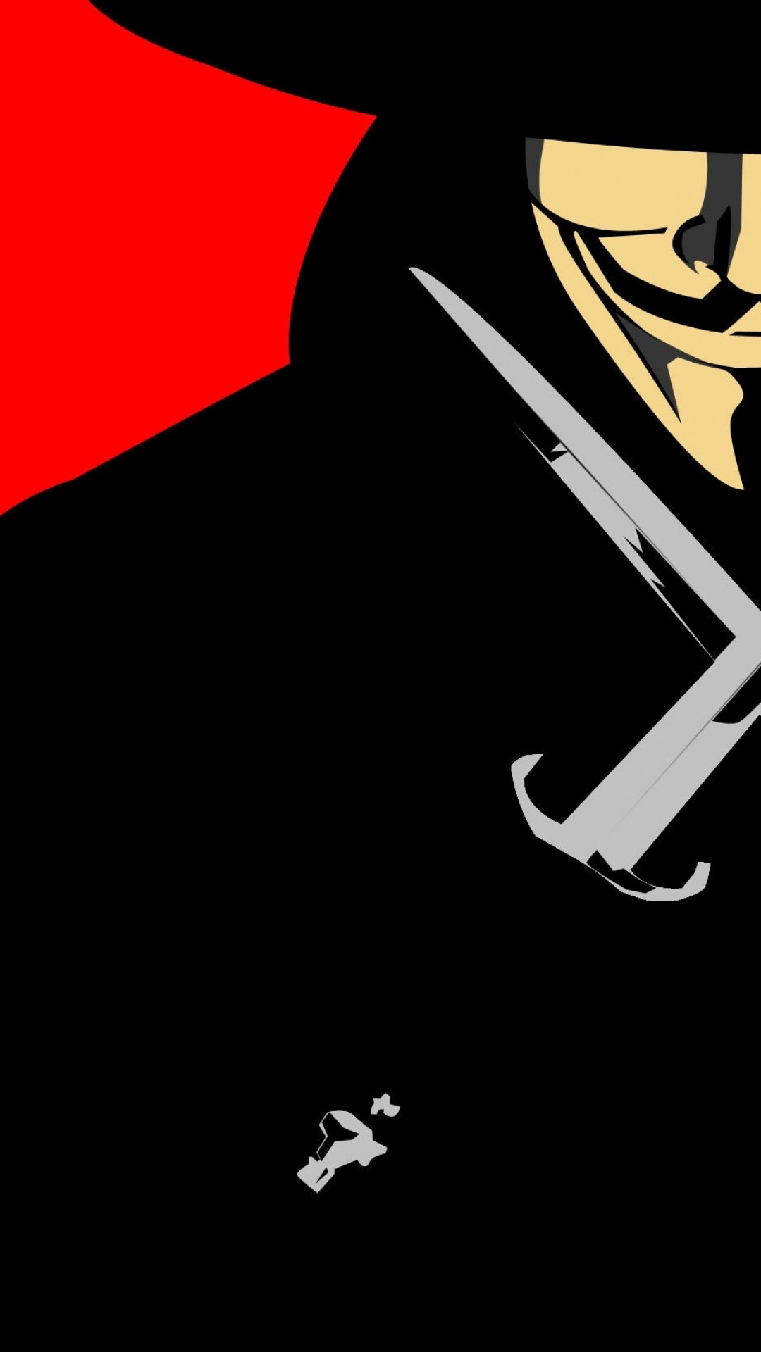 V per Vendetta, V, Maschera di Guy Fawkes, Pugnale, Rosso e nero, sfondo Full HD per cellulare