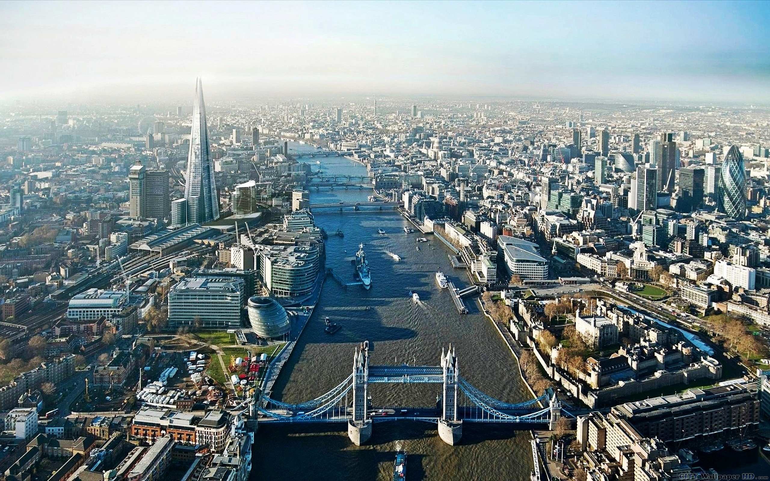 Londra, Tamigi, The Shard, Tower Bridge, Vista aerea, 2560x1600, sfondo per PC