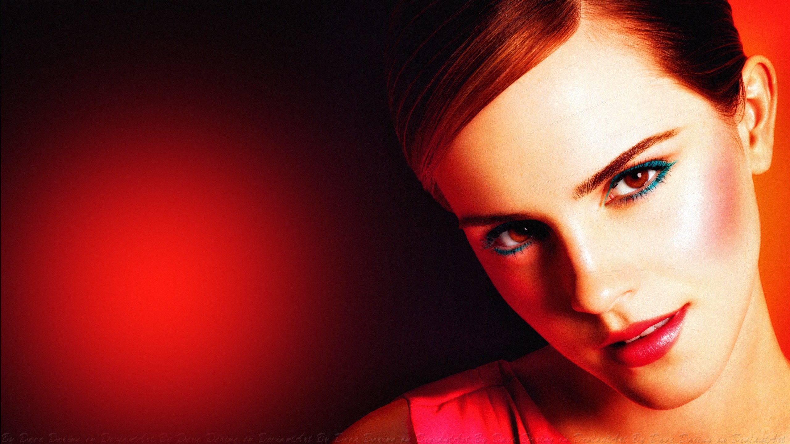 Emma Watson, Sfondo rosso, Primo piano, 2K, wallpaper per portatile