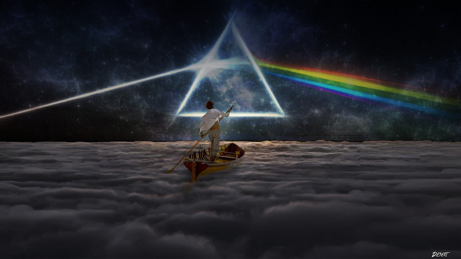 The Endless River, The Dark Side of the Moon, Pink Floyd, Prisma, Barca, sfondo 16:9 Full HD