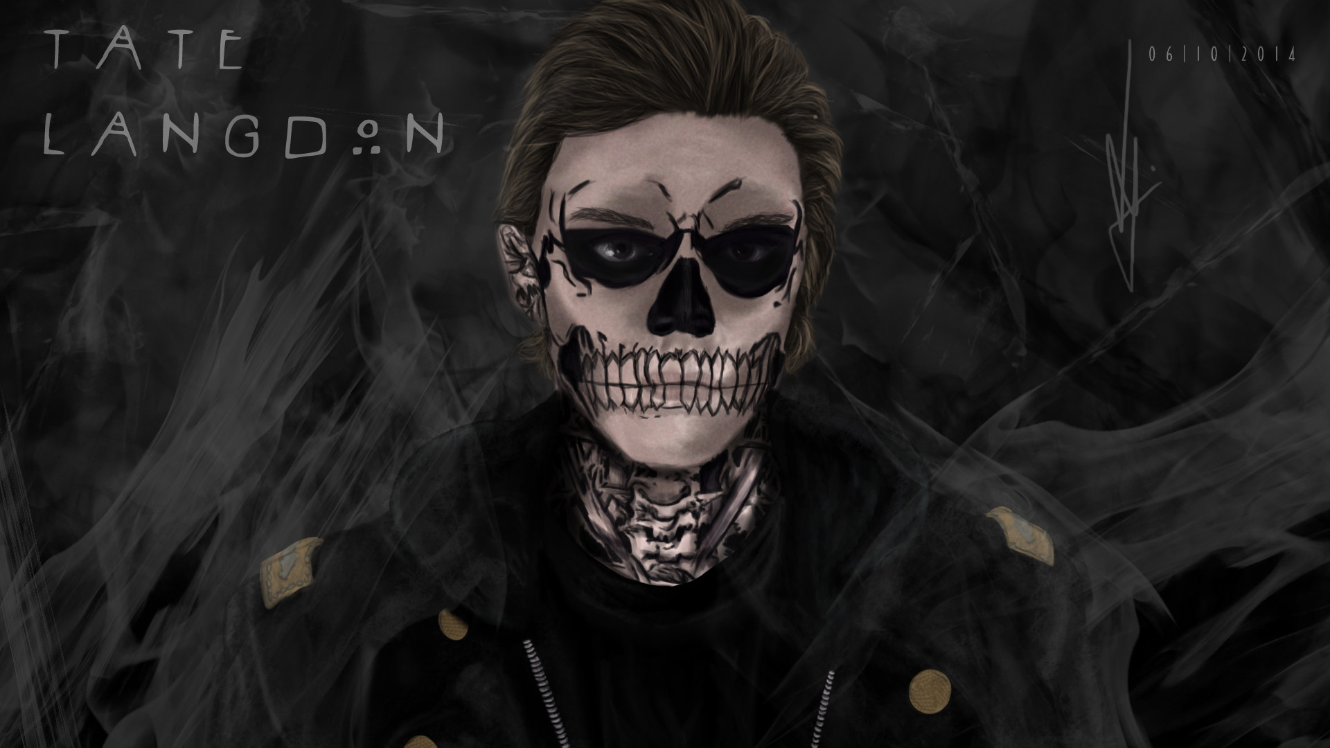 American Horror Story: Murder House, Tate Langdon, Evan Peters, Trucco a teschio, Fan art, sfondo per PC